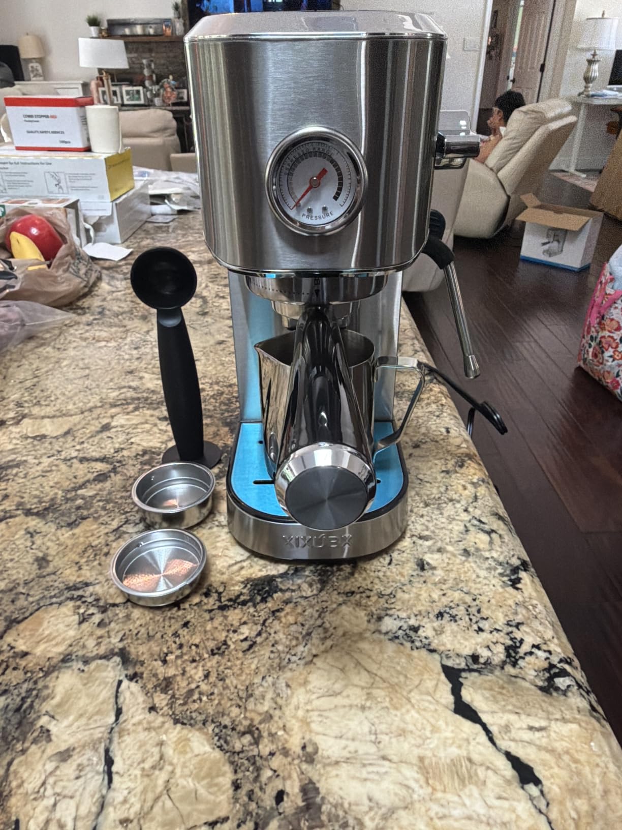 XIXUBX Espresso Machine with Milk Frother for Cappuccino & Latte for Home, 20-Bar Pump, Built-in Pressure Gauge, Powerful Steam Wand, Milk Frothing Pitcher, 42 oz Removable Water Tank, Stainless Steel customer photo 1