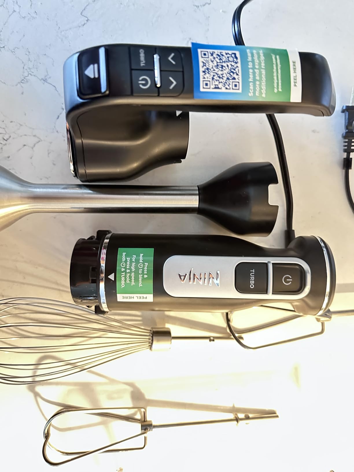 Ninja Immersion Blender and Whisk, Hand Stick Blender, 4 Speeds, with SplatterShield and PanProtect, 4-Cup Blending Vessel, Dishwasher Safe, 5-ft Cord, Ergonomic, Deep Navy, CI201ND customer photo 1