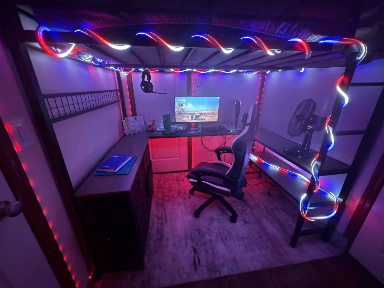 ADORNEVE Loft Bed Full Size with U-Shaped Desk, 6 Storage Drawers, White | Metal Loft Bed with Power Outlet, LED Light, 2 Storage Shelves, Safety Guardrail & Ladders, No Box Spring Needed customer photo 1