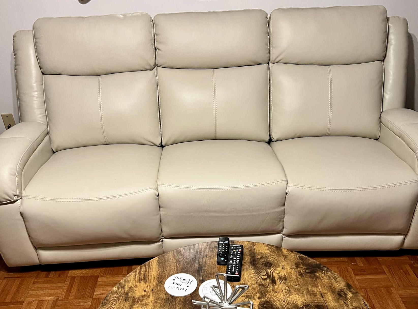 Watson & Whitely Genuine Leather Wall Hugger Power Reclining Sofa, Navy | 3-Seater Recliner Couch, Adjustable Power Headrests, USB & Type-C Charging Ports, Living Room & RV customer photo 2