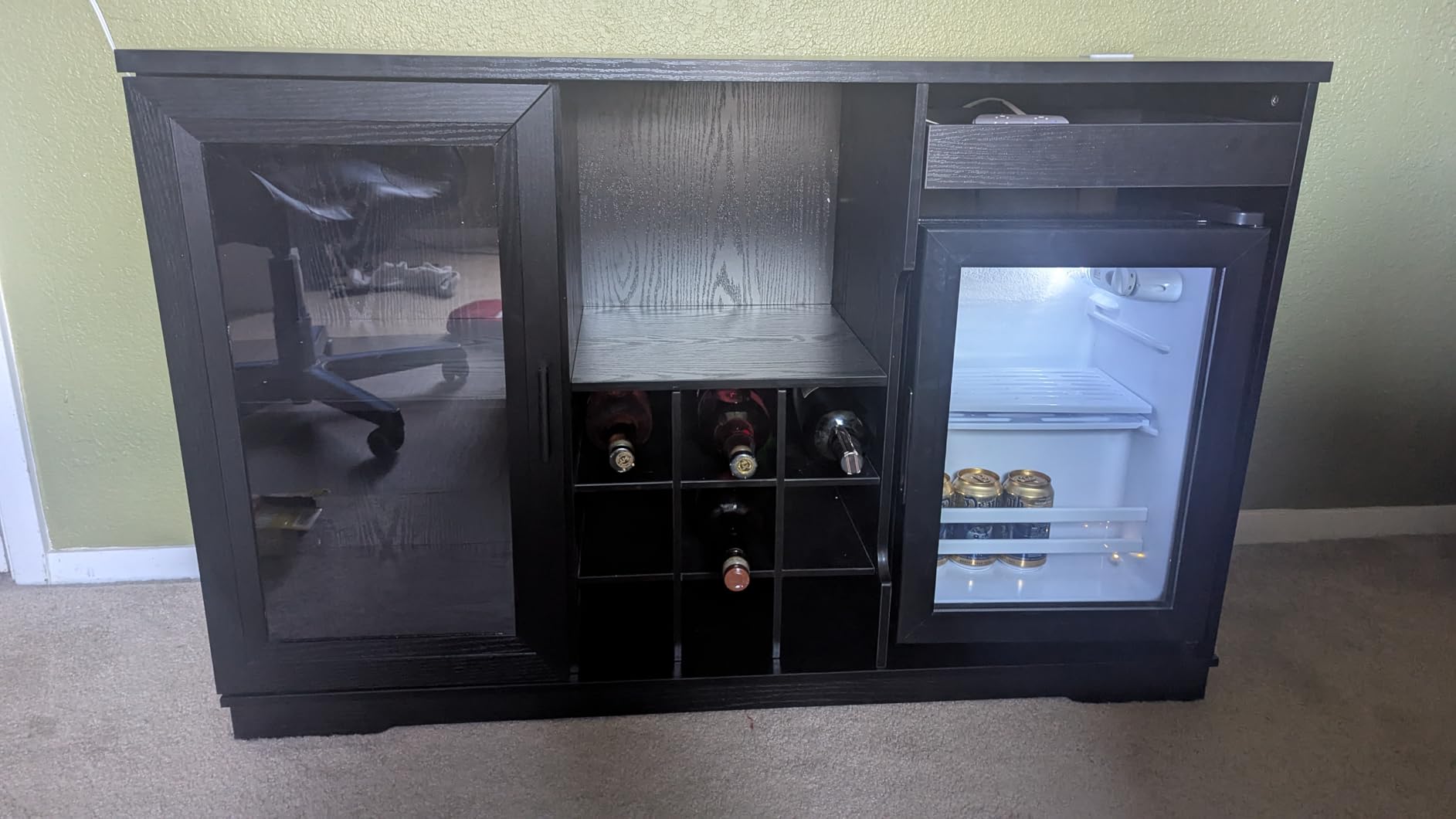 BROTTAR Large Coffee Bar Cabinet with Fridge (Fridge Included) | Liquor Wine Bar Cabinet with LED Lights, Glass Holder, Wine Rack, Human Body Sensor, Buffet Sideboard for Home, Black customer photo 1