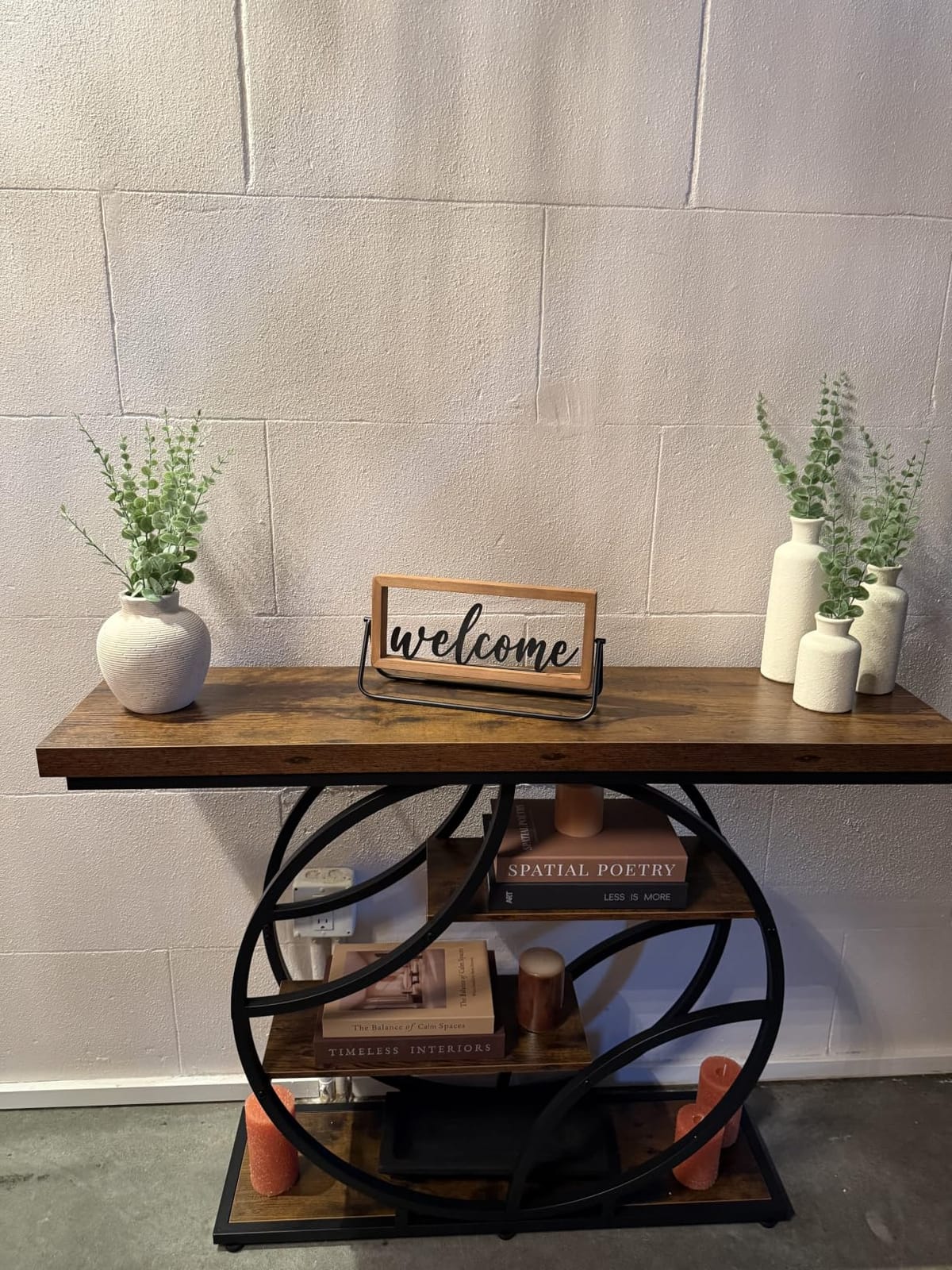 Huuger 41.3 Inch Entryway Table with Artistic Curved Metal Frame, Sofa Table, Modern Console Tables, Entrance Table for Entryway, Hallway, Entrance, Foyer, Living Room, O-Shaped Metal Frame, Rustic Brown customer photo 1
