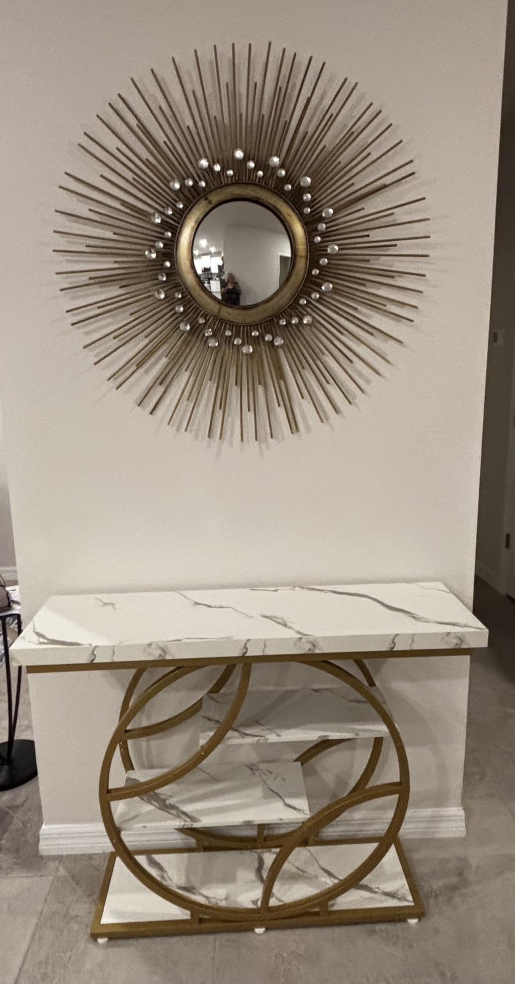 Huuger 41.3 Inch Entryway Table with Artistic Curved Metal Frame, Sofa Table, Modern Console Tables, Entrance Table for Entryway, Hallway, Entrance, Foyer, Living Room, O-Shaped Metal Frame, Rustic Brown customer photo 2