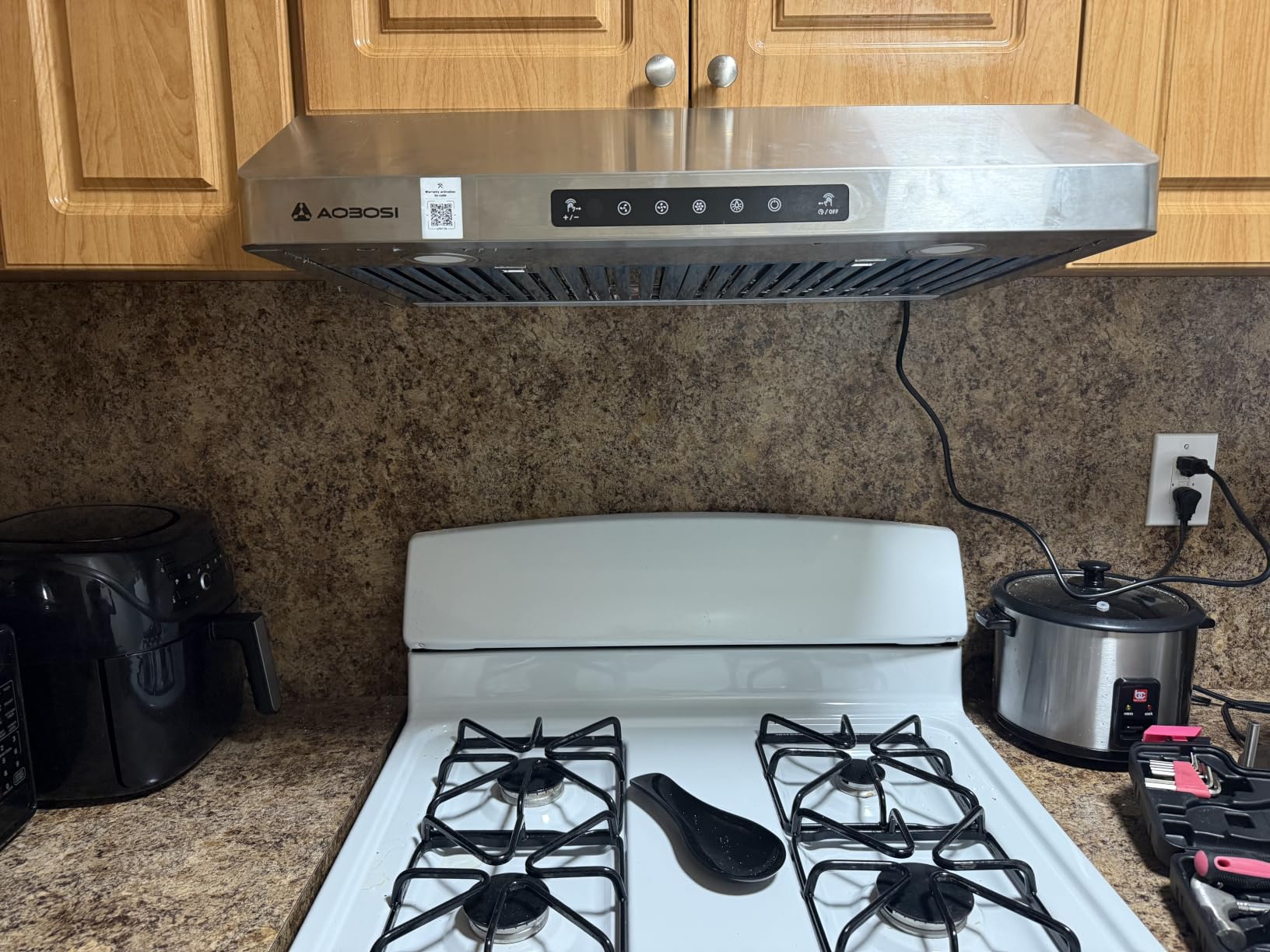 AAOBOSI 36 Inch Under Cabinet Range Hood, 800 CFM Stainless Steel Kitchen Vent Hood with Gesture Sensing, Touch Control, 3-Speed Exhaust Fan, LED Lights, Ducted Range Hood customer photo 1