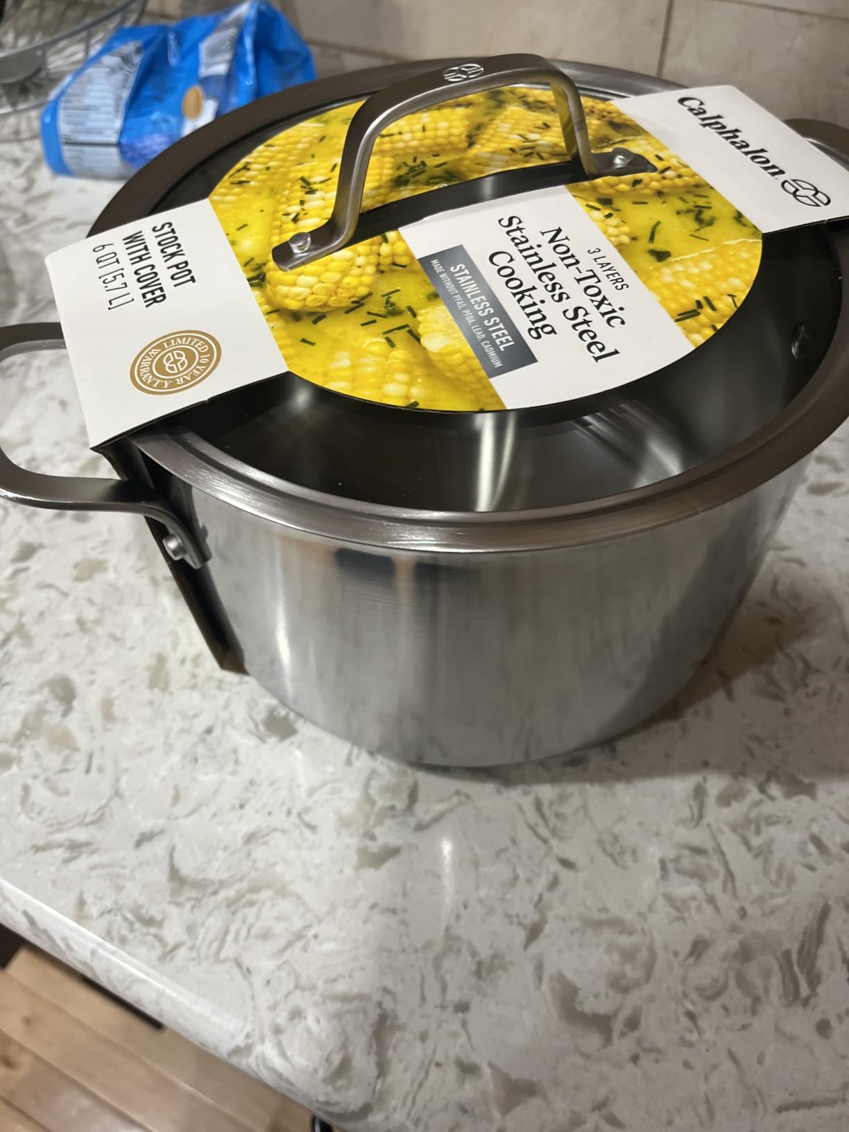 Calphalon Brushed 3-Ply Stainless Steel Cookware Set w/Turbo Heat Tech 6Qt Stock Pot with Lid, Induction, Oven Safe 450F, Brushed Stainless Silver customer photo 1
