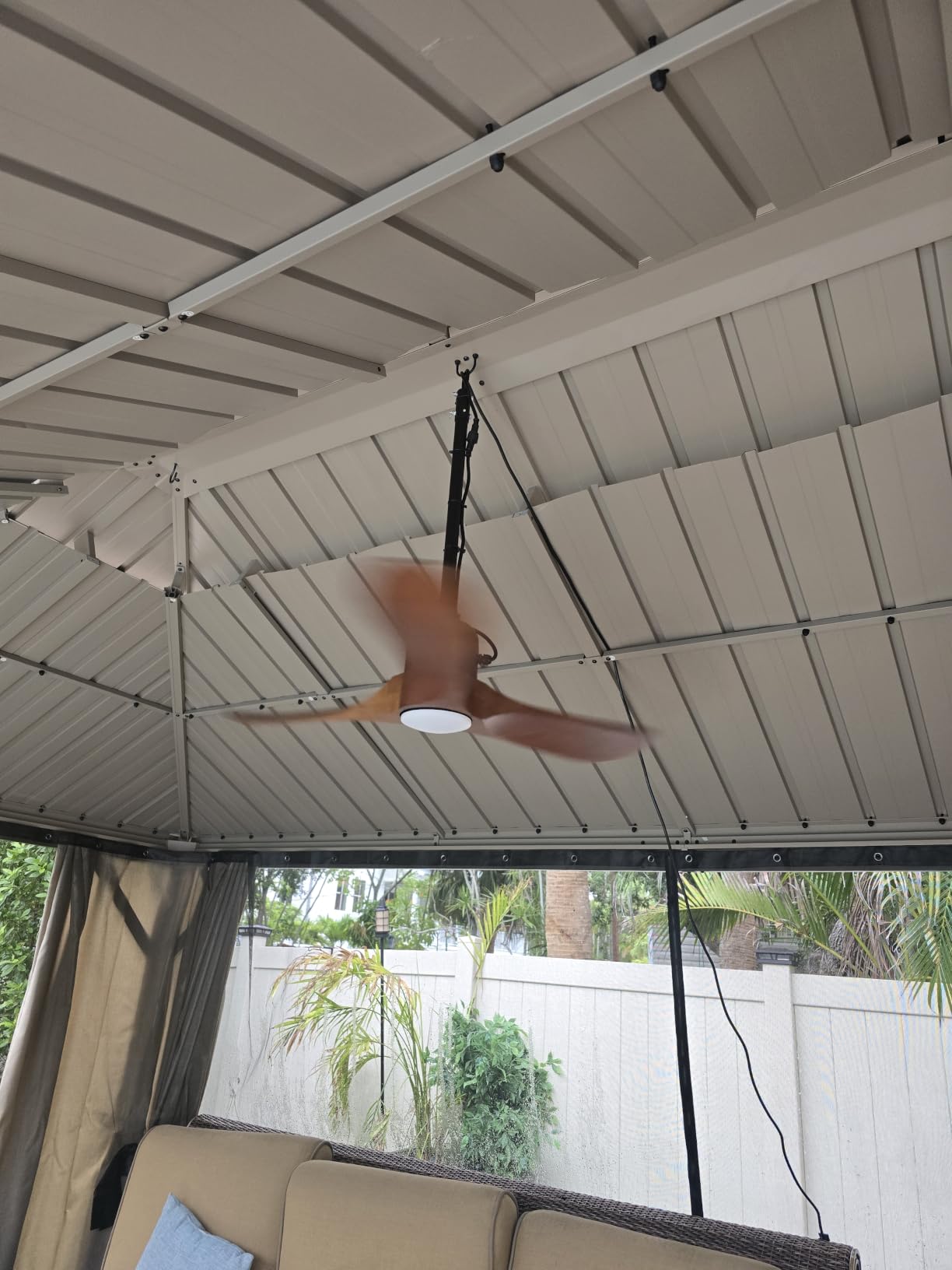 42-Inch Wet-Rated Outdoor Ceiling Fan with Light, Walnut Wood Blades | 16-ft plug-in cord, 3 walnut-finish blades, reversible DC motor and memory function for patios, porches and gazebos. customer photo 1