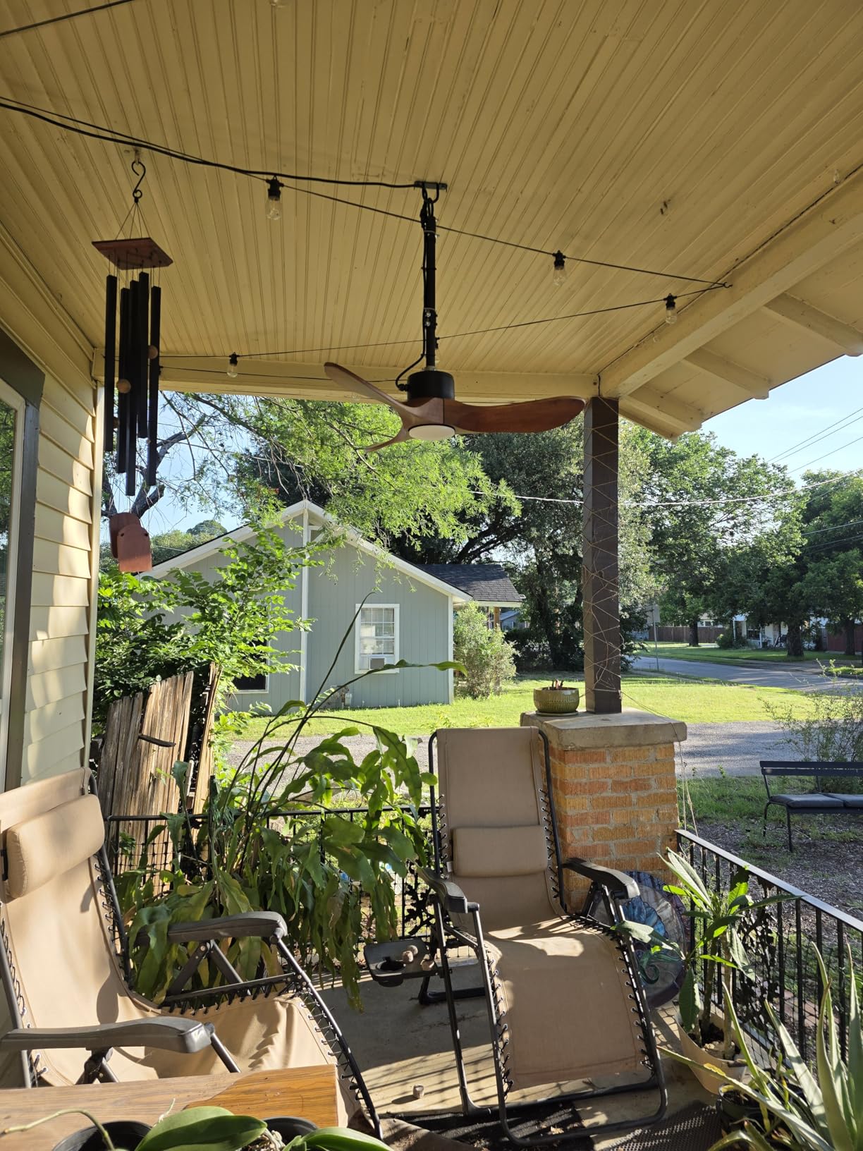 42-Inch Wet-Rated Outdoor Ceiling Fan with Light, Walnut Wood Blades | 16-ft plug-in cord, 3 walnut-finish blades, reversible DC motor and memory function for patios, porches and gazebos. customer photo 2