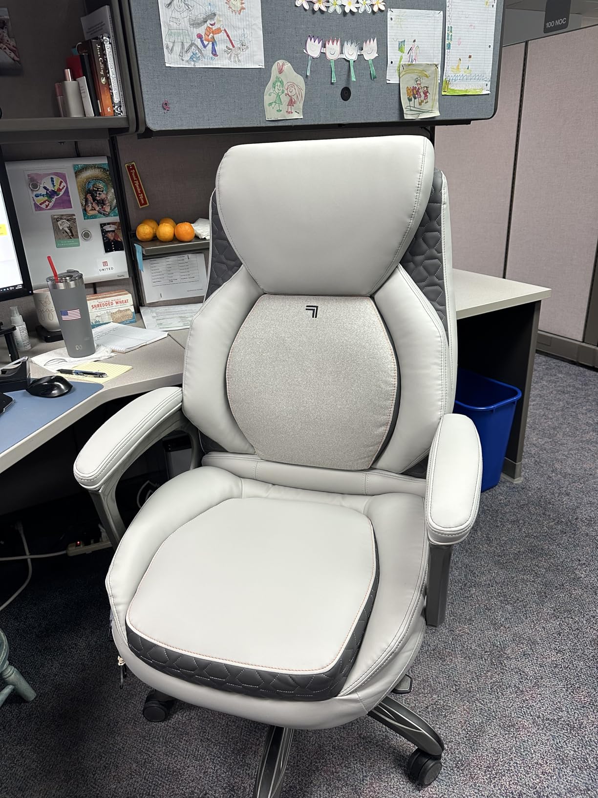 Sharper Image S600 Active Lumbar Ergonomic Bonded Leather Swivel Executive Massage Chair, White/Gray customer photo 2