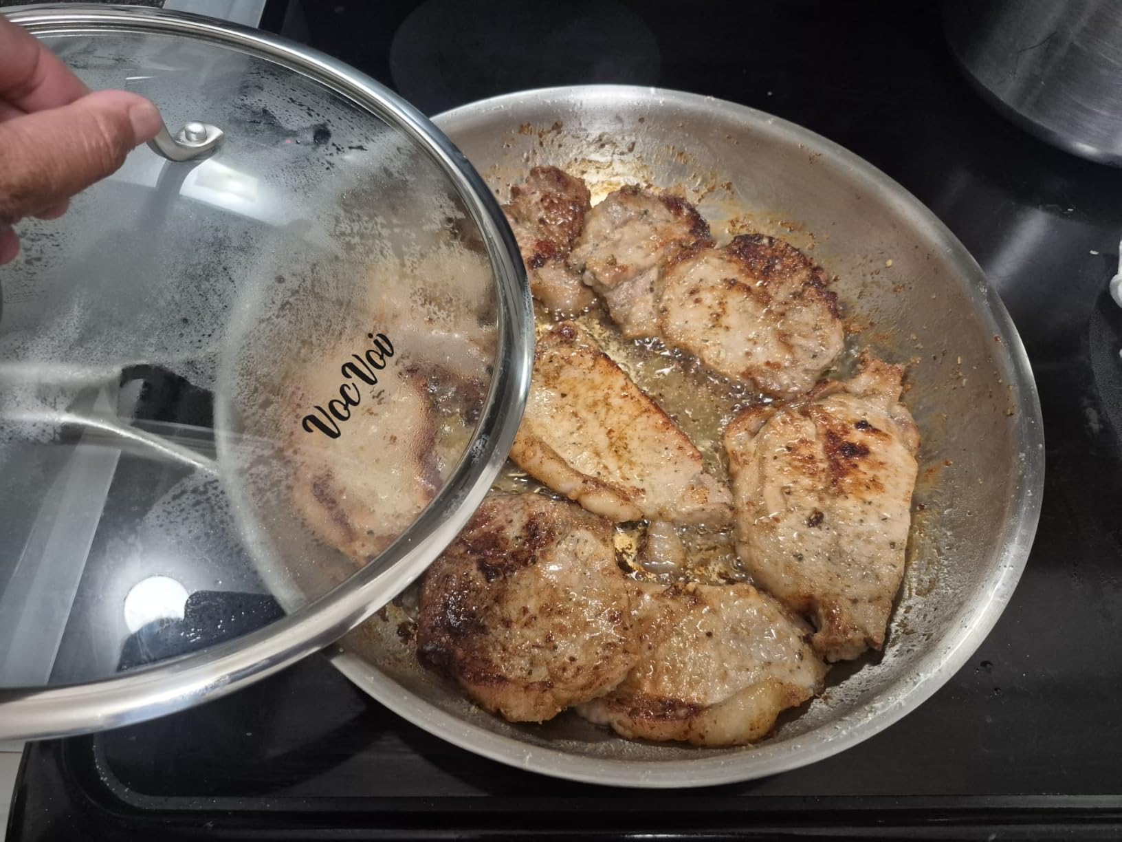 VocVoi Stainless Steel Pan, 12 Inch with Lid Stainless Steel Frying Pan - Non Toxic Tri-Ply Skillet, PFOA & PTFE Free, Oven & Dishwasher Safe, Induction, Gas and Ceramic Compatible customer photo 2
