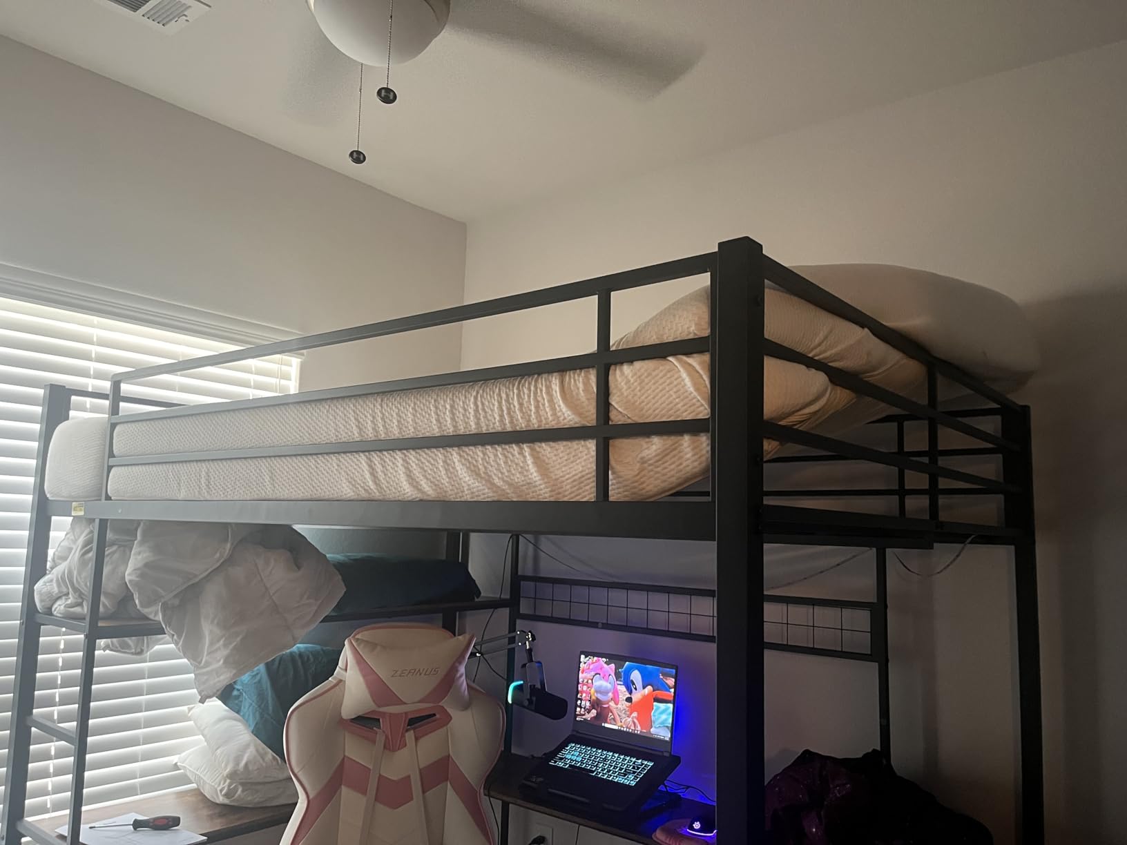 DICTAC Full Loft Bed with U-Shaped Desk, 7 Storage Drawers and Charging Station, Metal Full Size Loft Bed with Led Lights and 2-Tier Storage Shelves, Teen Loft Beds with Safety Guardrail & Stairs, Black customer photo 1