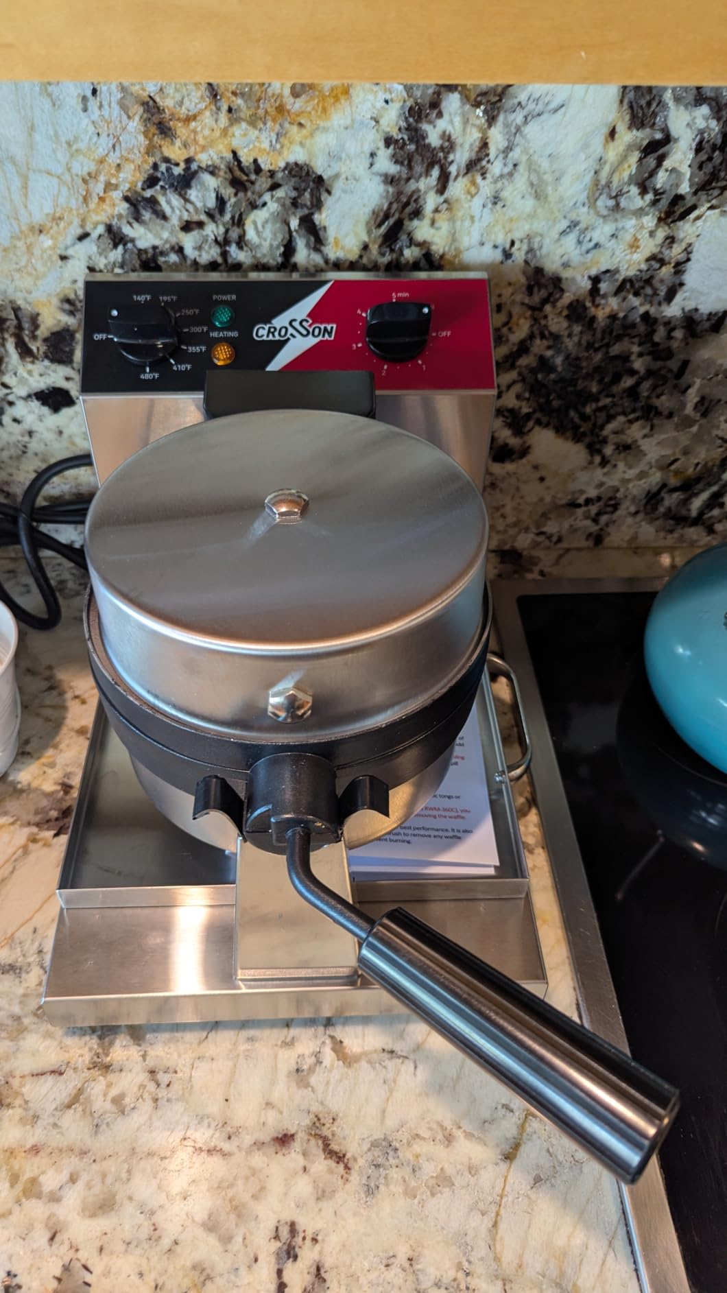 CROSSON Commercial Waffle Maker, Professional Round Belgian Waffle Maker Rotating 180° Non-Stick Plate Machine with Temp and Time Control for Restaurant Bakeries Kitchen 120V/1300W customer photo 1