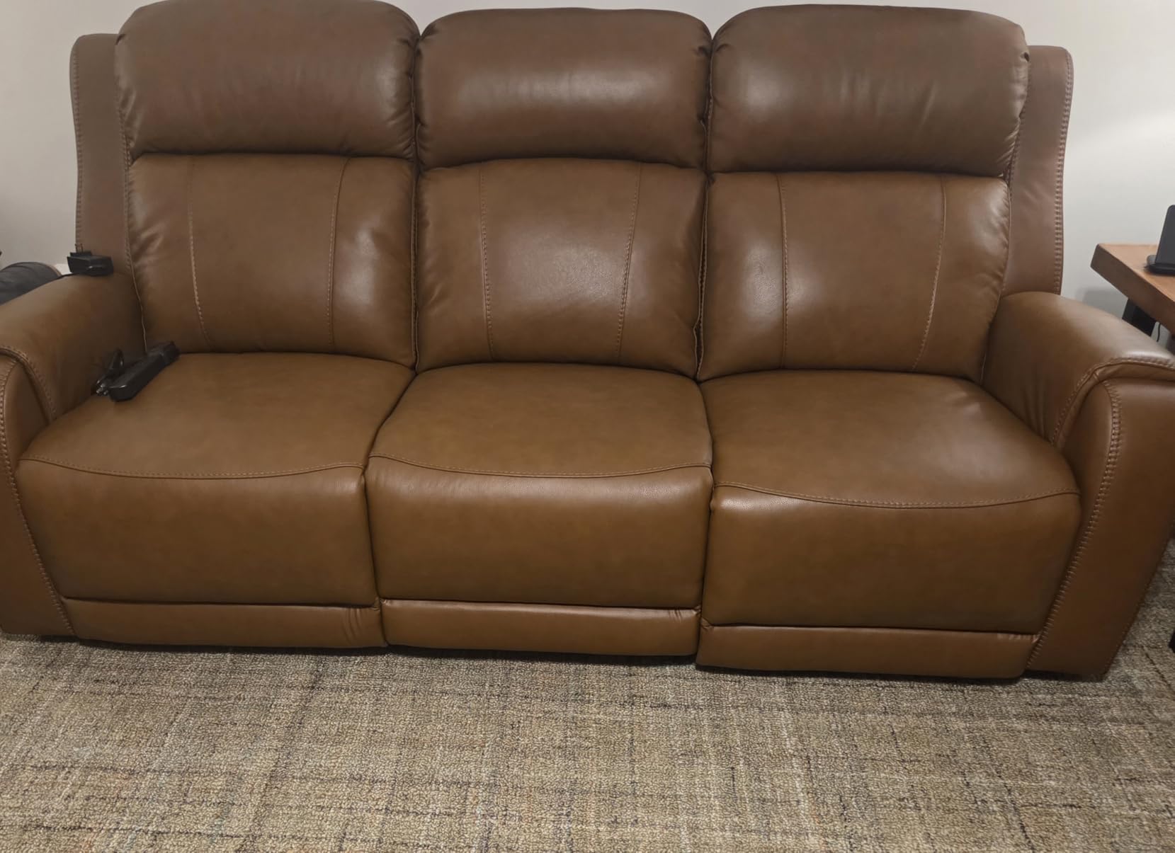 CHITA Genuine Leather Power Recliner Sofa, Wall Hugger Reclining Sofa with Power Headrest, Dual Motor, USB Charging Ports, Recliner Couch for Living Room, RV, Leather in Saddle customer photo 1