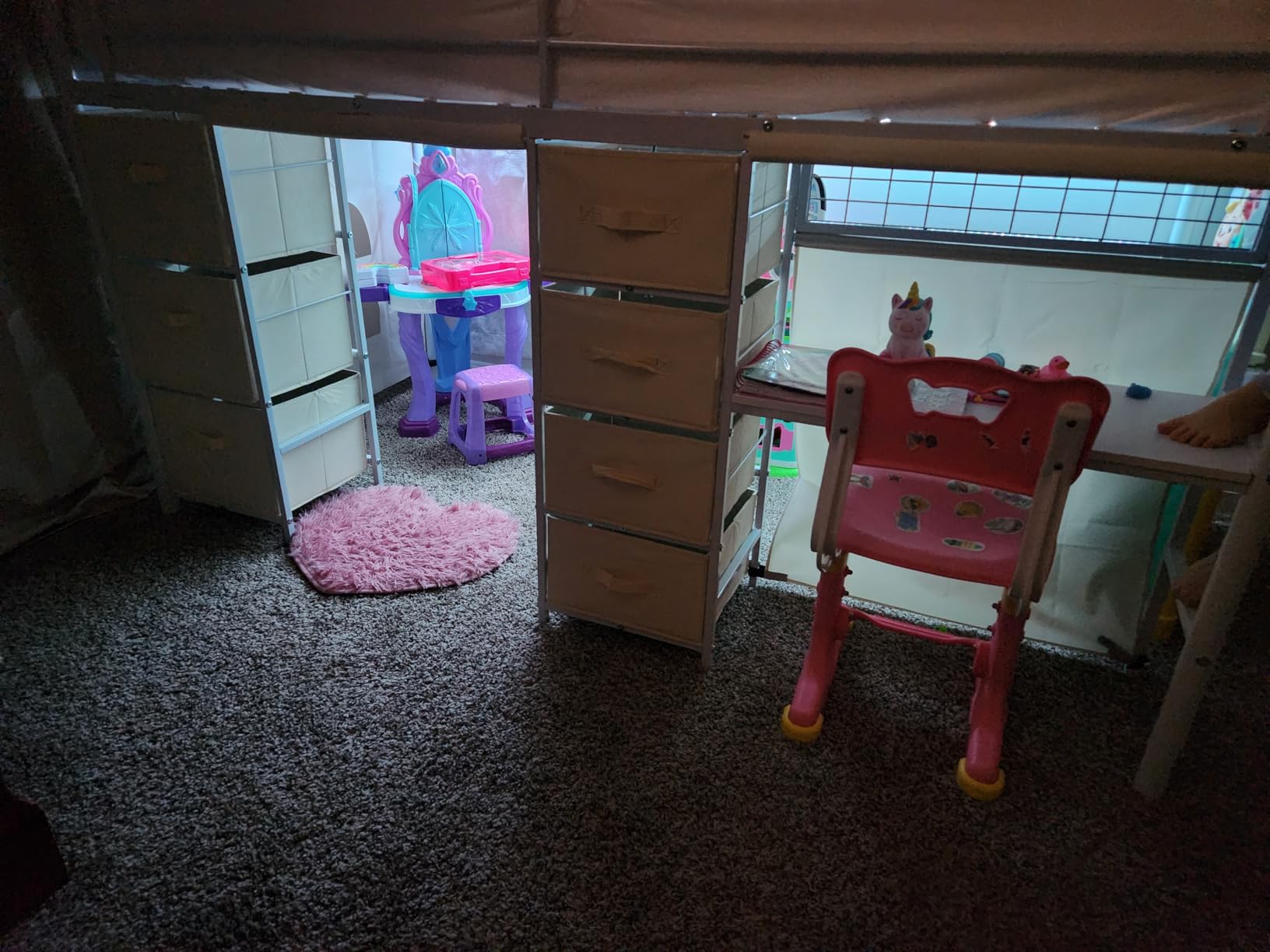 Low Loft Bed Twin Size with 7 Storage Drawers, Desk and LED Lights, Heavy Duty Metal Kids Loft Bed with 13.8