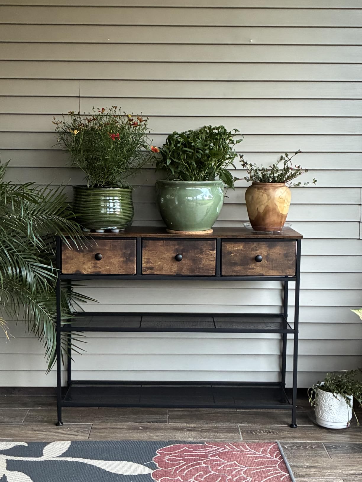 SONGMICS Console Table with 3 Fabric Drawers, Narrow Entryway Furniture, 38.9 x 11.8 x 31 inch, Storage Shelves, Rustic Brown, BELLAH Collection ULGS098K101 customer photo 1