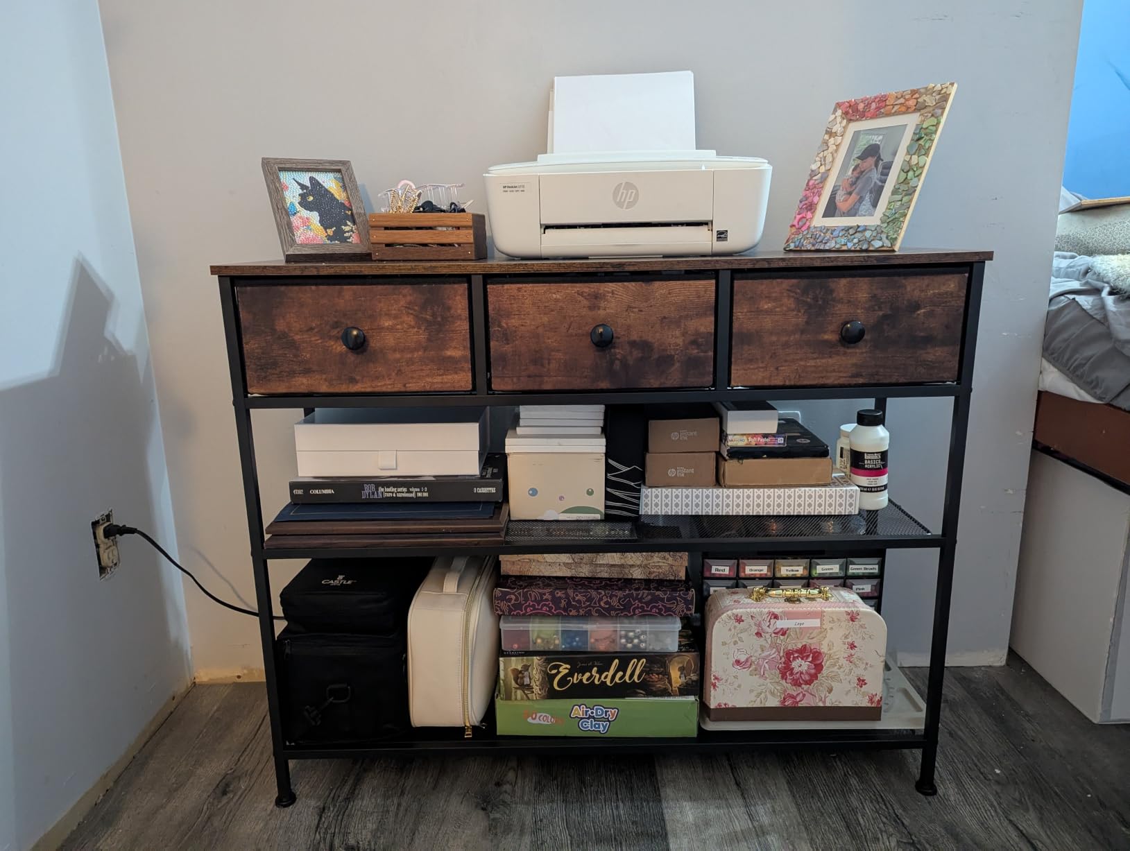 SONGMICS Console Table with 3 Fabric Drawers, Narrow Entryway Furniture, 38.9 x 11.8 x 31 inch, Storage Shelves, Rustic Brown, BELLAH Collection ULGS098K101 customer photo 2
