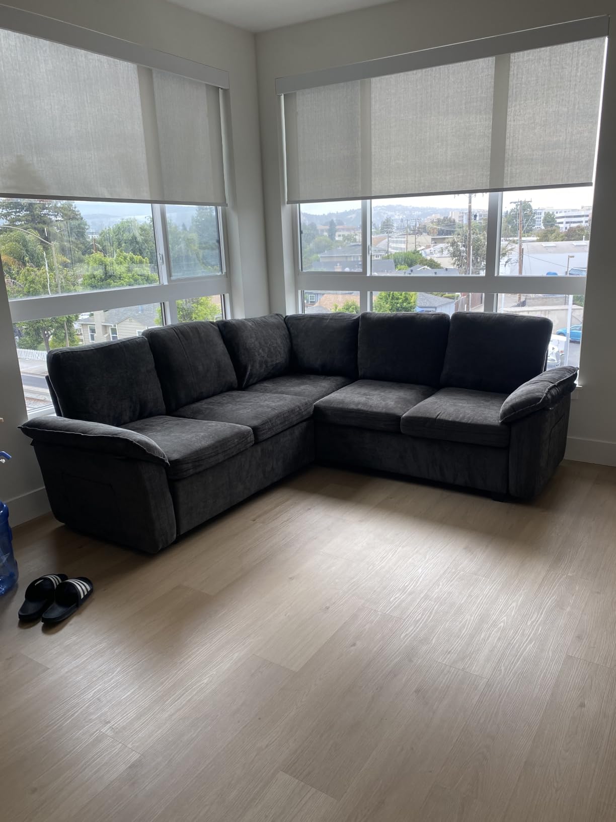 85 Inch Modular Sectional Sofa with Pull Out Bed, L Shaped 5 Seat Sectional Sleeper Sofa with Storage, Sectional Couches for Living Room, Cloud Modular Couch, Removable Sofa Cover, Dark Grey customer photo 1