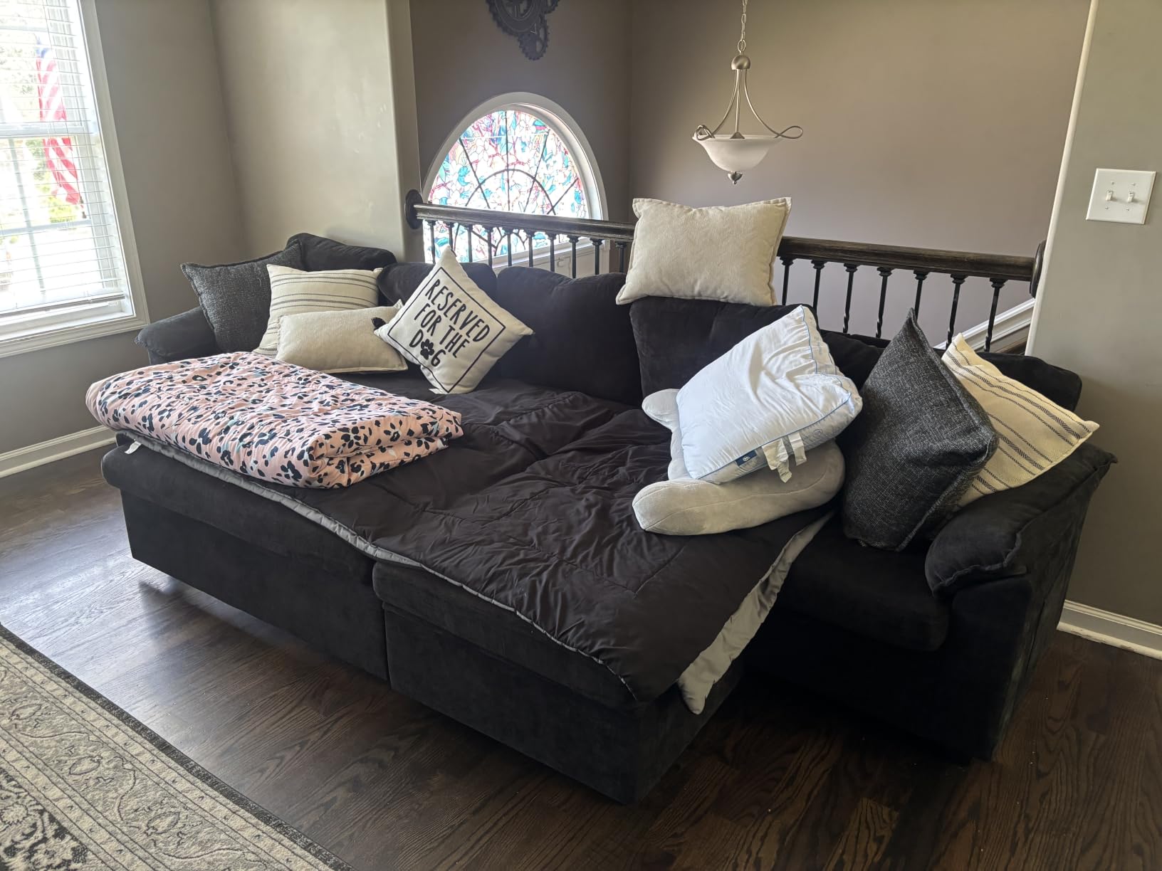 85 Inch Modular Sectional Sofa with Pull Out Bed, L Shaped 5 Seat Sectional Sleeper Sofa with Storage, Sectional Couches for Living Room, Cloud Modular Couch, Removable Sofa Cover, Dark Grey customer photo 2