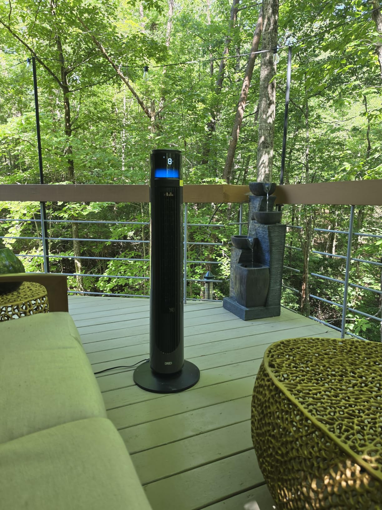 DREO Smart Tower Fan for Indoor & Outdoor Use, 33 ft/s High Velocity, 20 dB | 12 Speeds, 4 Modes, 150° Customizable Oscillating Floor Fan, Standing Fan for Bedroom, Weather Resistant, DC Motor, White customer photo 1