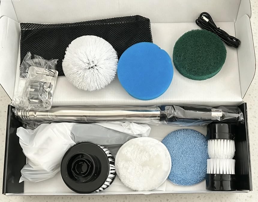 YKYI Electric Spin Scrubber, Cordless Power Scrubber Cleaning Tool with 8 Replaceable Heads and Extension Handle for Bathroom, Tub, Tile, Floor, Grout and Car (White) customer photo 2