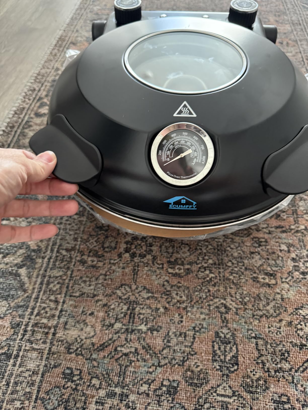 Pizza Oven Indoor, 12 Inch Retro Pizza Maker, Rapid Heating 800F, 1200W Glazed Ceramic Stone Electric Pizza Cooker, Two-button Precise Temperature Control, Viewing Window for Precise Cooking customer photo 1