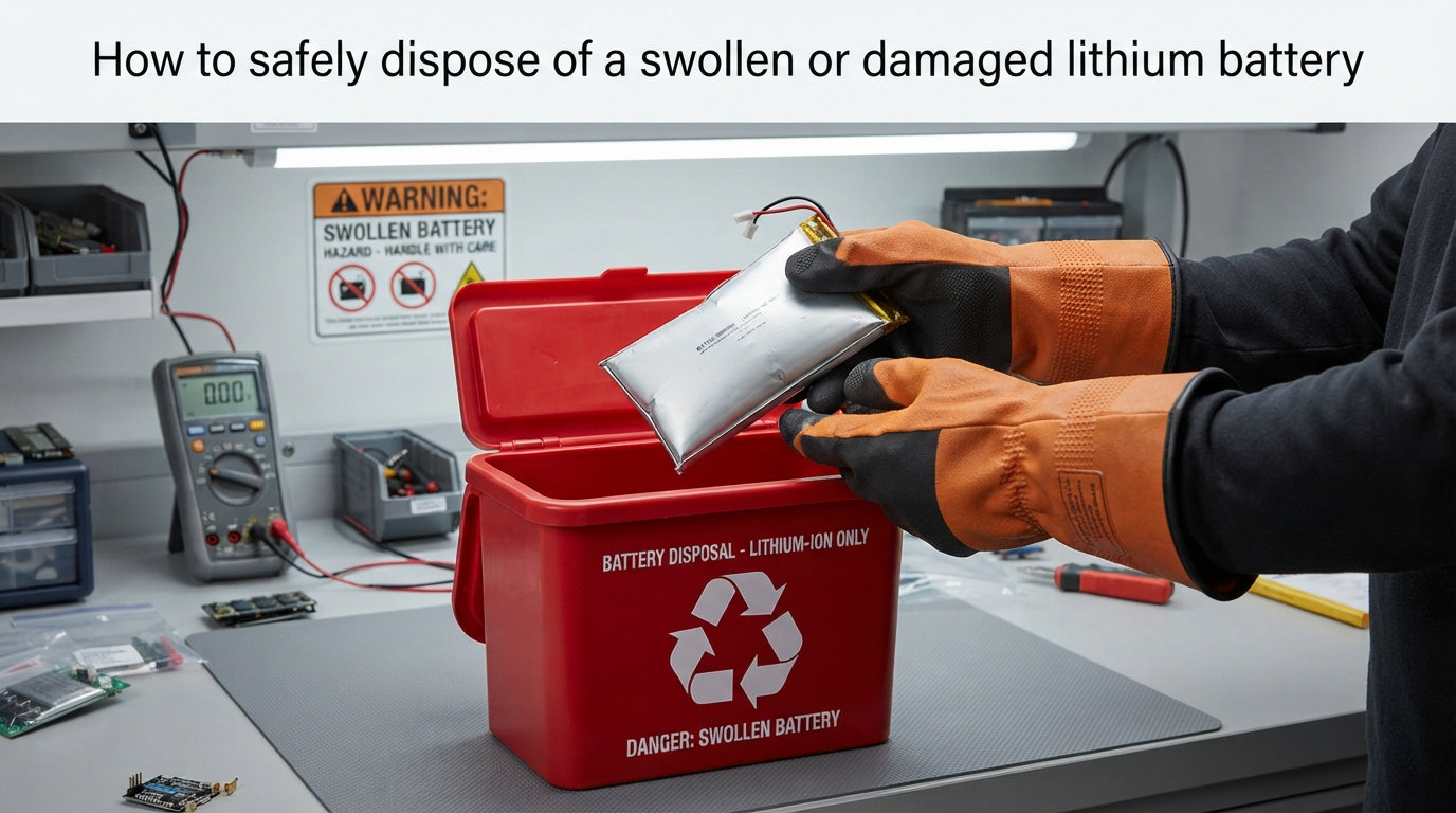 How to safely dispose of a swollen or damaged lithium battery