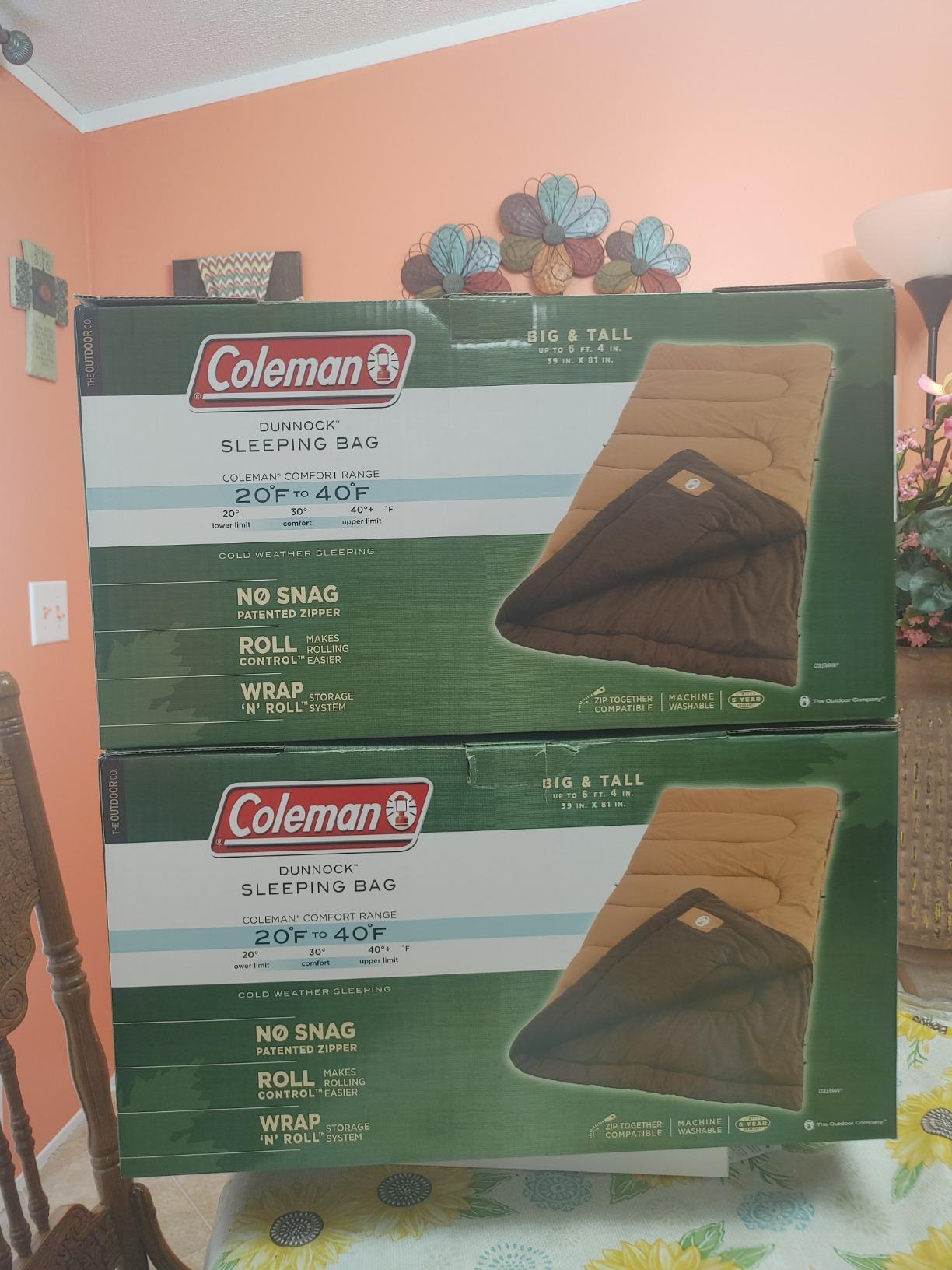 Coleman Dunnock 20°F Big ‘n Tall Sleeping Bag, Cold-Weather Sleeping Bag Fits Adults up to 6ft 4in, Machine Washable, Flannel Liner customer photo 1