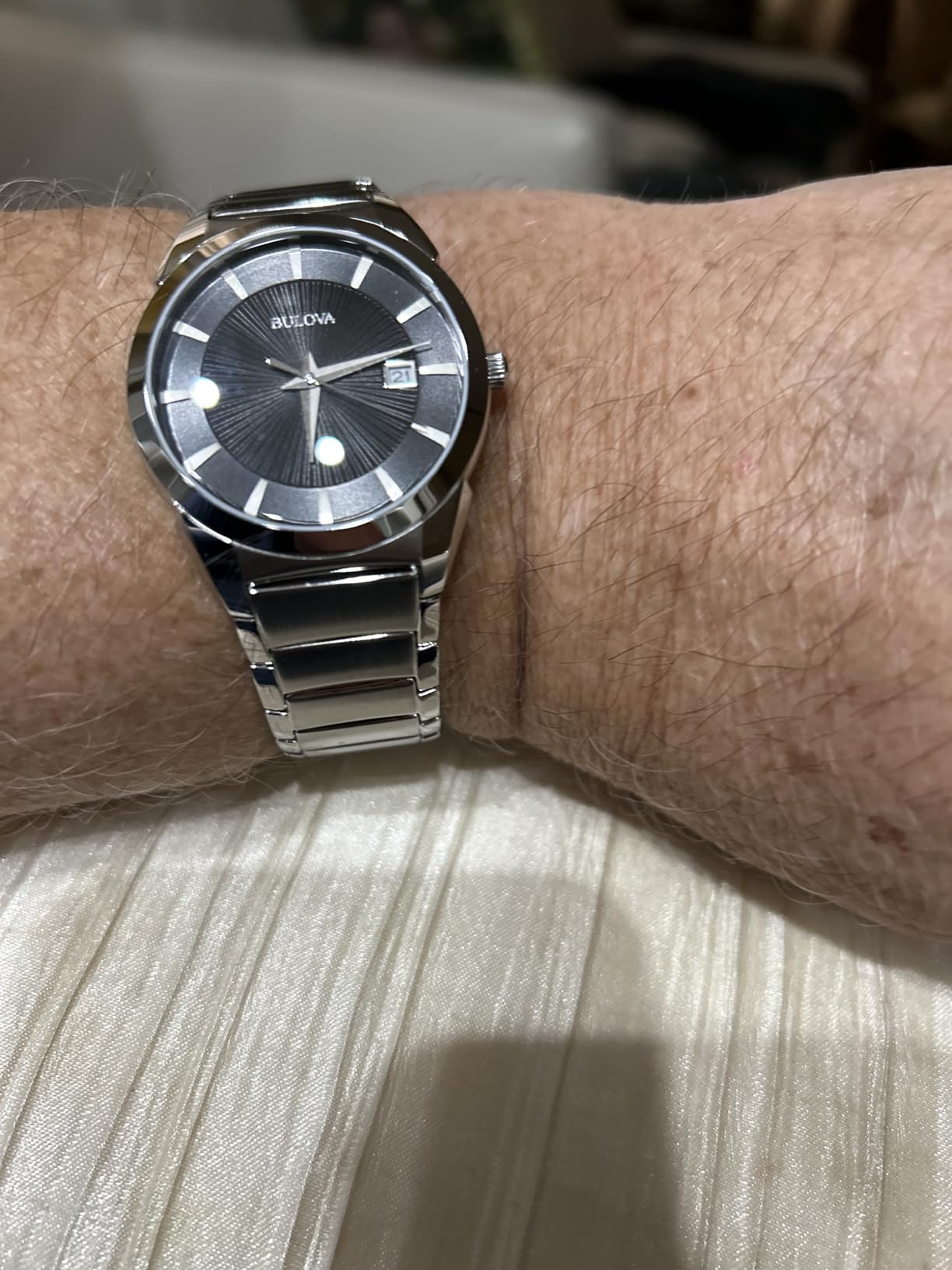 Bulova Men's 3-Hand Calendar Date Quartz Watch, Patterned Dial, 38mm, Style: 96B149 customer photo 2