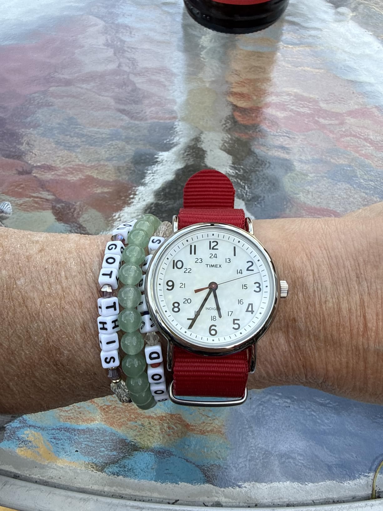 Timex Weekender 38mm Unisex Analog Watch | INDIGLO Backlight | Adjustable Durable Nylon Fabric Slip Through Strap | 24 Hour Time customer photo 1