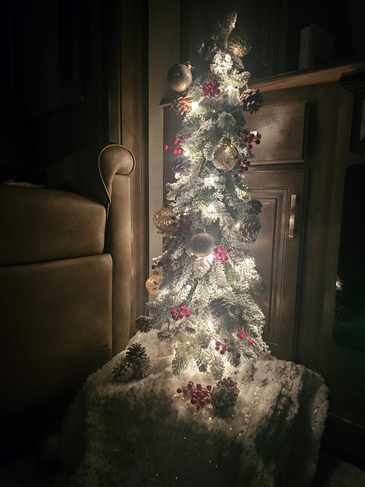 National Tree Company 3ft Pre-Lit Flocked Downswept Christmas Forestree customer photo 2