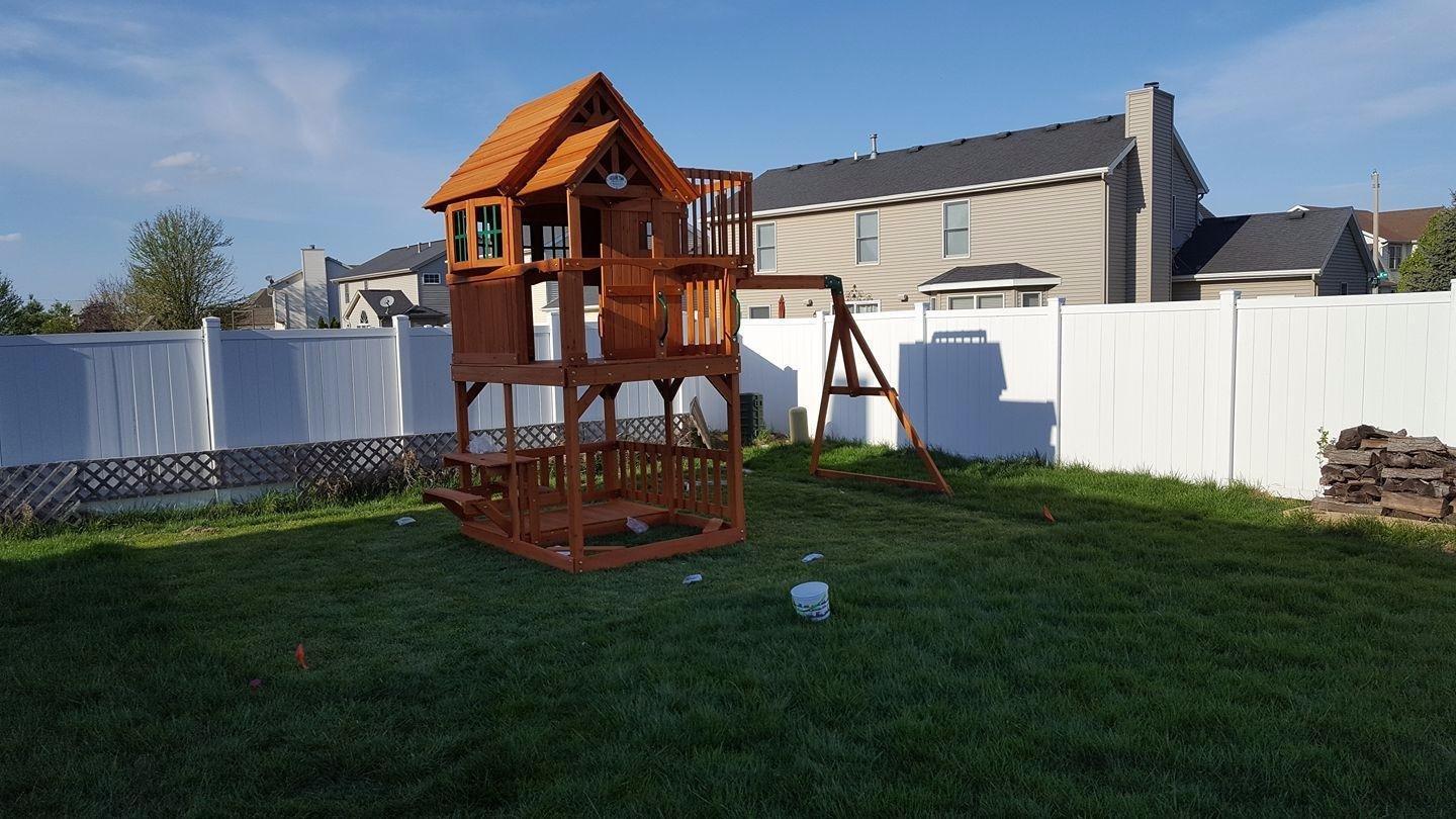 Backyard Discovery Skyfort II Cedar Wood Swing Set with Wave Slide, Raised Clubhouse, Crow's Nest, Monkey Bars, Balcony, Belt Swings, Trapeze, Rock Wall, Picnic Table, Sandbox, Ladder, Outdoor Playset customer photo 2