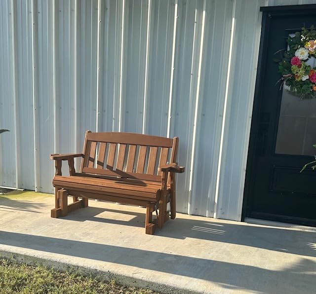 Amish Heavy Duty 800 Lb Mission Pressure Treated Porch Glider with Cupholders (4 Foot, Cedar Stain) customer photo 1
