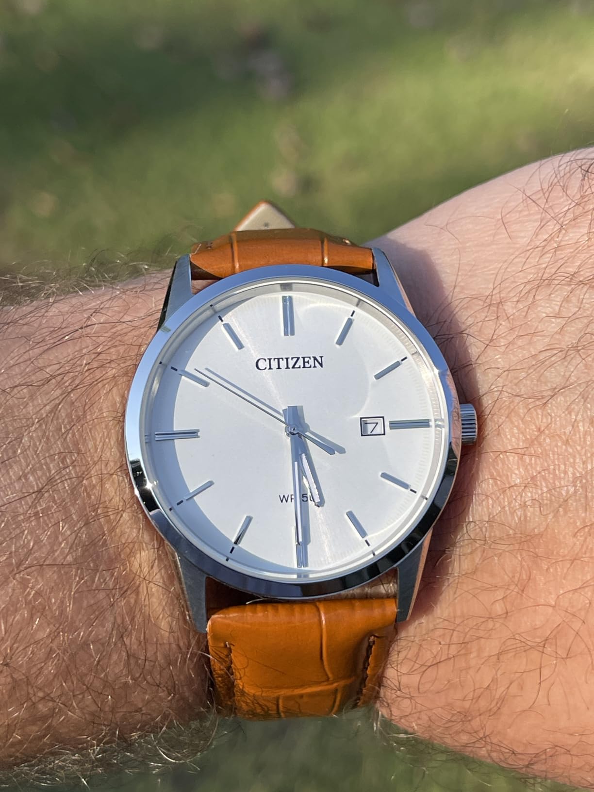 Citizen Quartz Mens Watch, Stainless Steel with Leather Strap, Casual customer photo 2