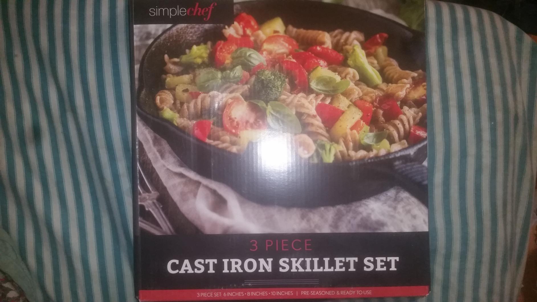 Cast Iron Skillet 3-Piece Set w/Cookbook - Heavy-Duty Professional Restaurant Chef Quality Pre-Seasoned Pan Cookware - 10