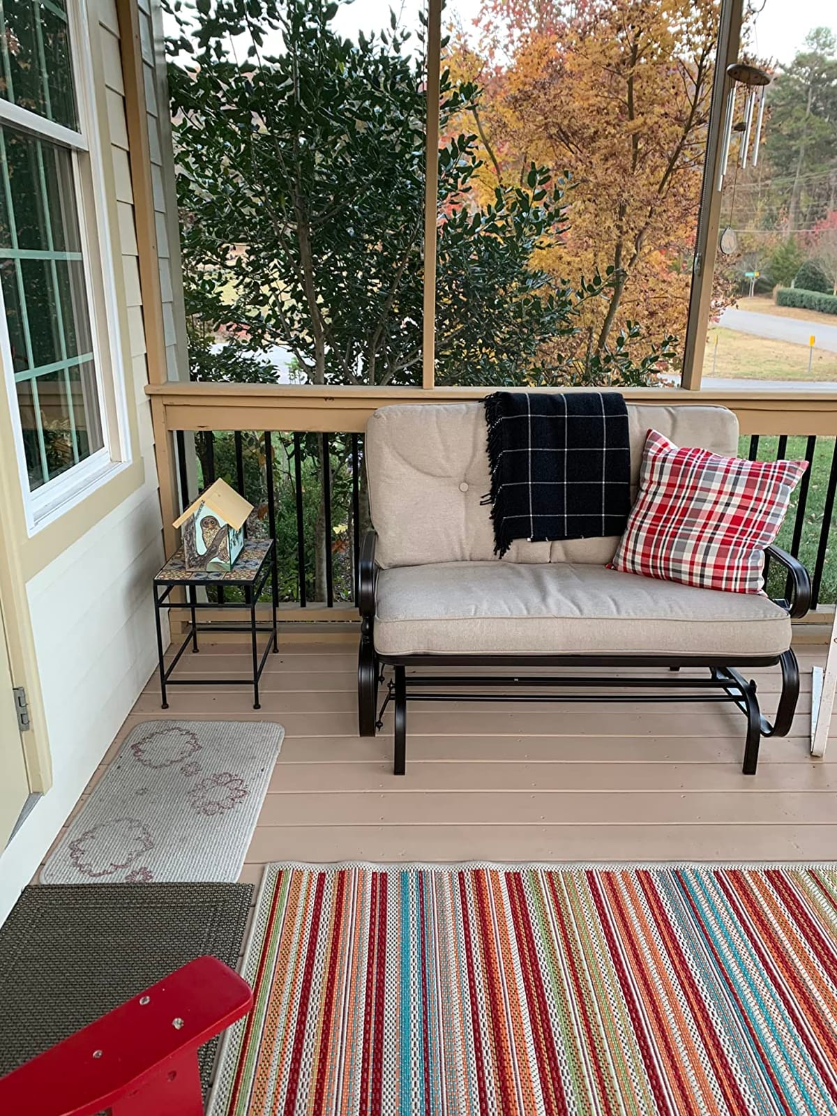 Giantex Outdoor Glider Bench, Patio 2 Person Loveseat with Removable Cushion, Thick Padded Seat, Stable Steel Frame, Outside Glider Swing Chair for Deck, Poolside, Yard, Balcony, Porch, Beige customer photo 1