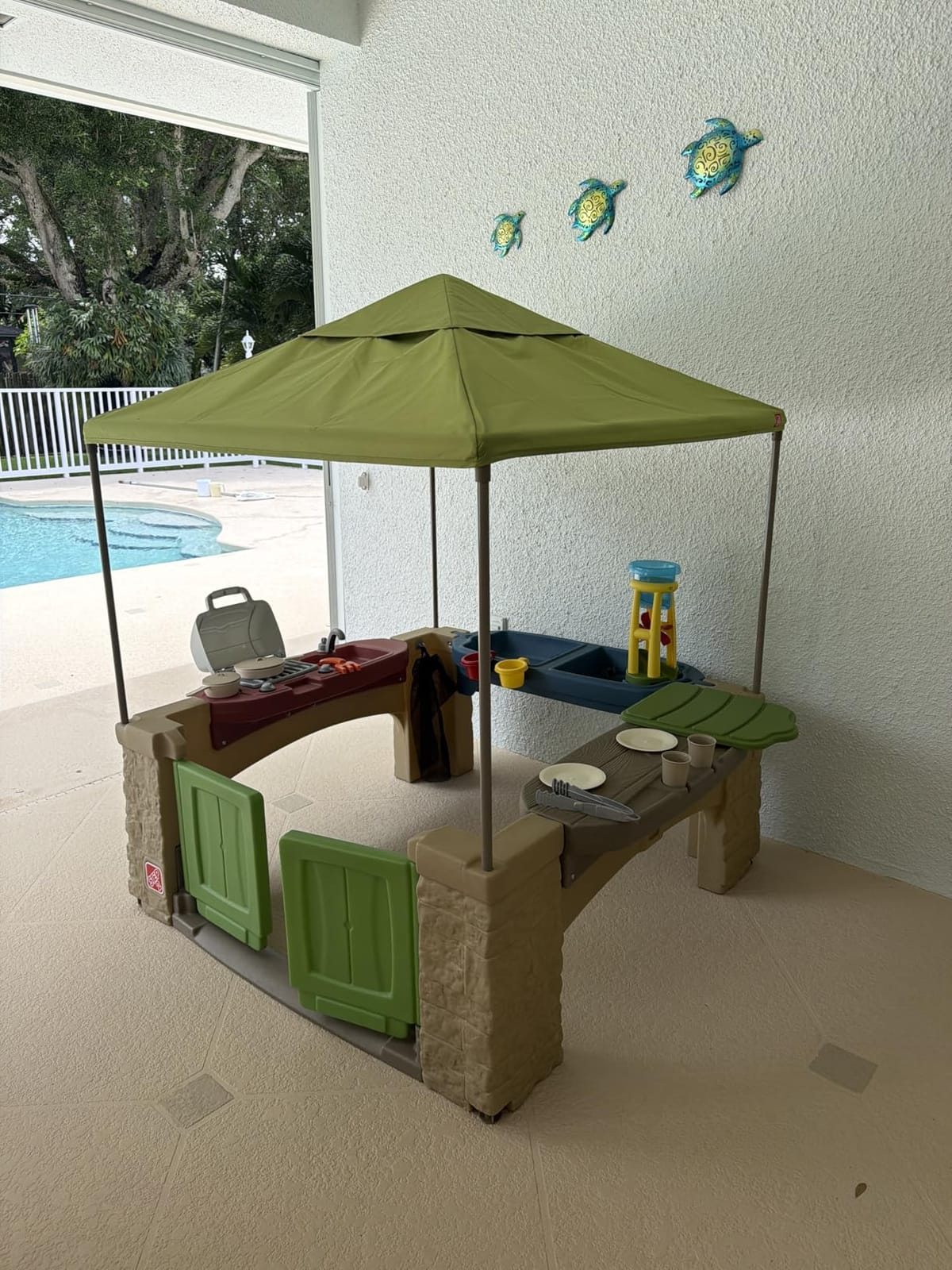 Step2 All Around Playtime Patio with Canopy Playset – Shaded Outdoor Playhouse for Kids with Realistic, Interactive Features, Room for Multiple Toddlers to Play – Dimensions: 60