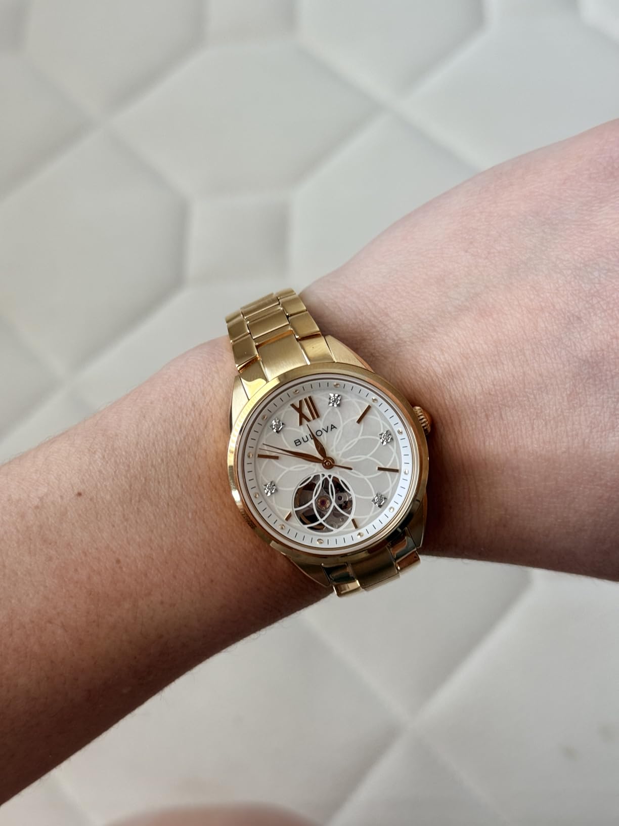 Bulova Ladies' Classic Diamond 3-Hand Automatic in Stainless Steel, Mother-of-Pearl Dial and Open Aperture Dial customer photo 2