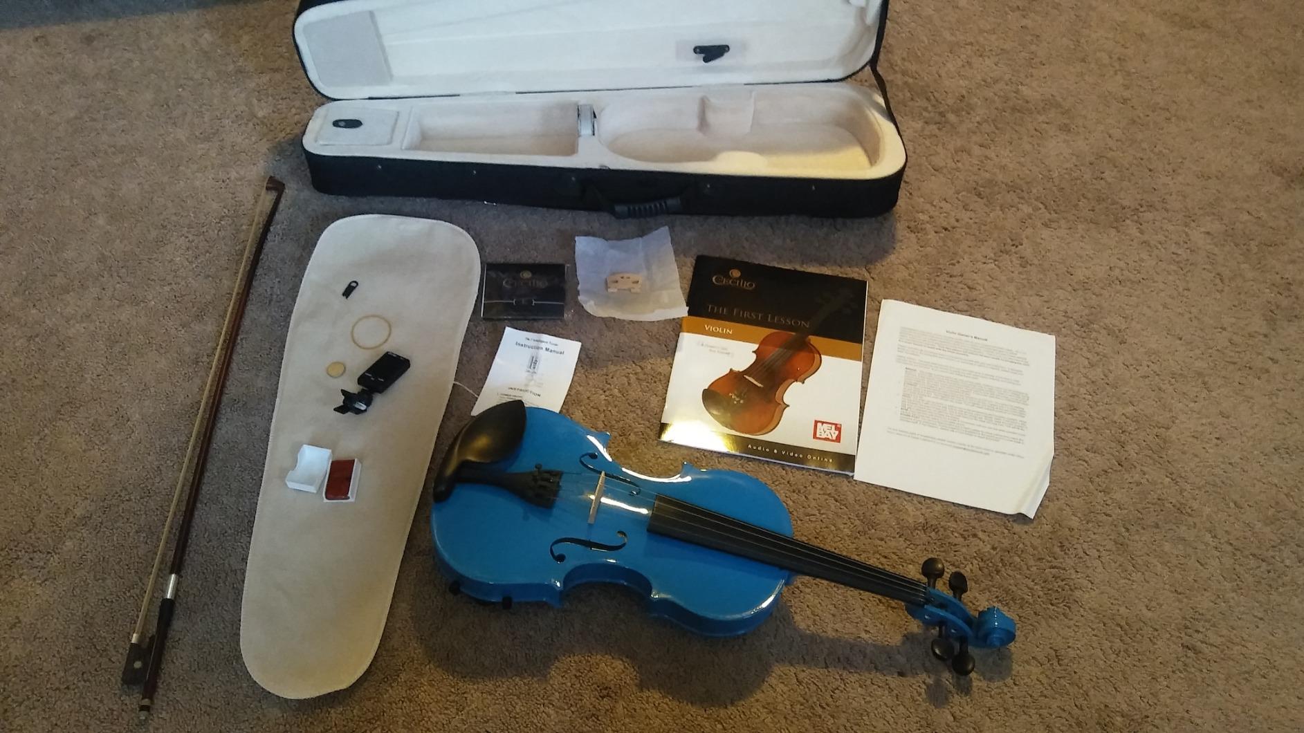 Mendini By Cecilio 1/2 Violin Set For Beginners - Fiddle Solidwood Kit with Hard Case - Acoustic Violin with Bow, Rosin, Tuner, Extra Strings & Bridge, Shoulder Rest and Lesson Book (Satin Antique) customer photo 2