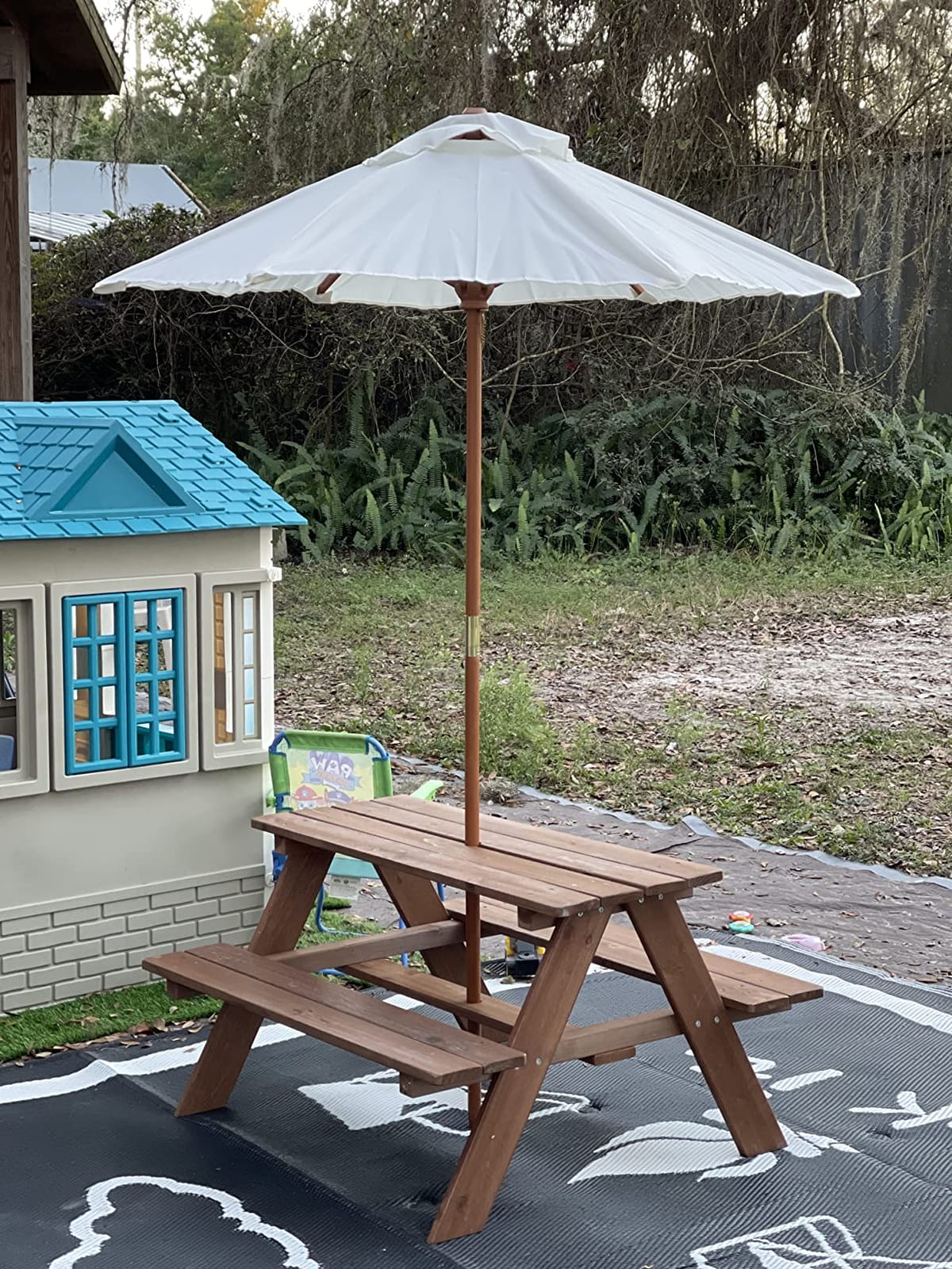 Costzon Kids Picnic Table, Fir Wood Kids Outdoor Table and Chairs with Removable Umbrella, Toddler Picnic Table for Patio, Backyard, Garden (Natural) customer photo 2