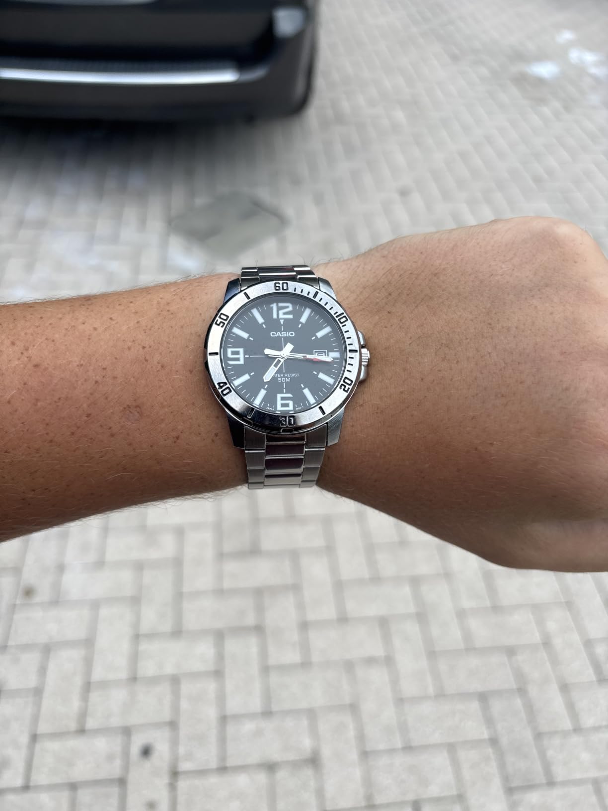 Casio MTP-VD01D-1BV Men's Enticer Stainless Steel Black Dial Casual Analog Sporty Watch, Silver, 48×42×10.7mm, Quartz Movement customer photo 1