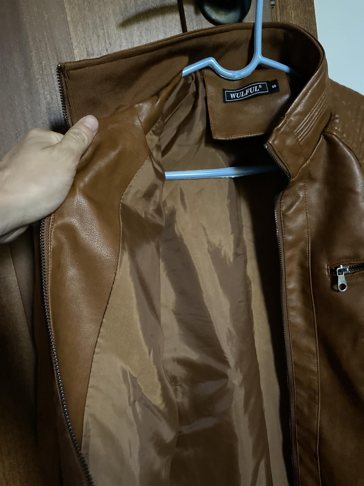 WULFUL Men's Stand Collar Leather Jacket Motorcycle Lightweight Faux Leather Outwear customer photo 2