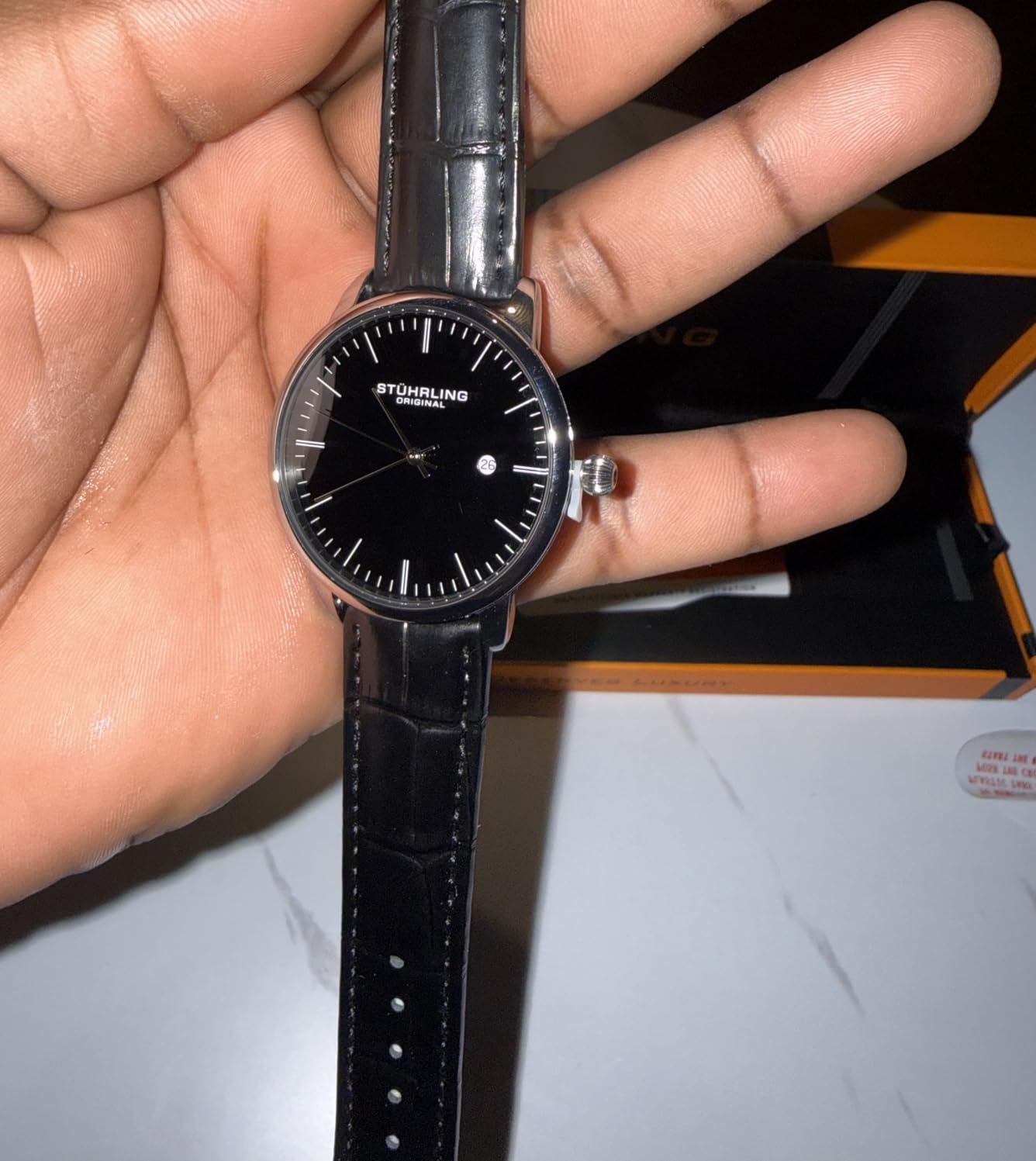 Stuhrling Original Men's Watch Dress Watch 40mm, Ultra Slim Mens Watch Leather Strap, Quartz Analog Men's Wrist Watch, Classic Minimalist Watch for Men customer photo 2