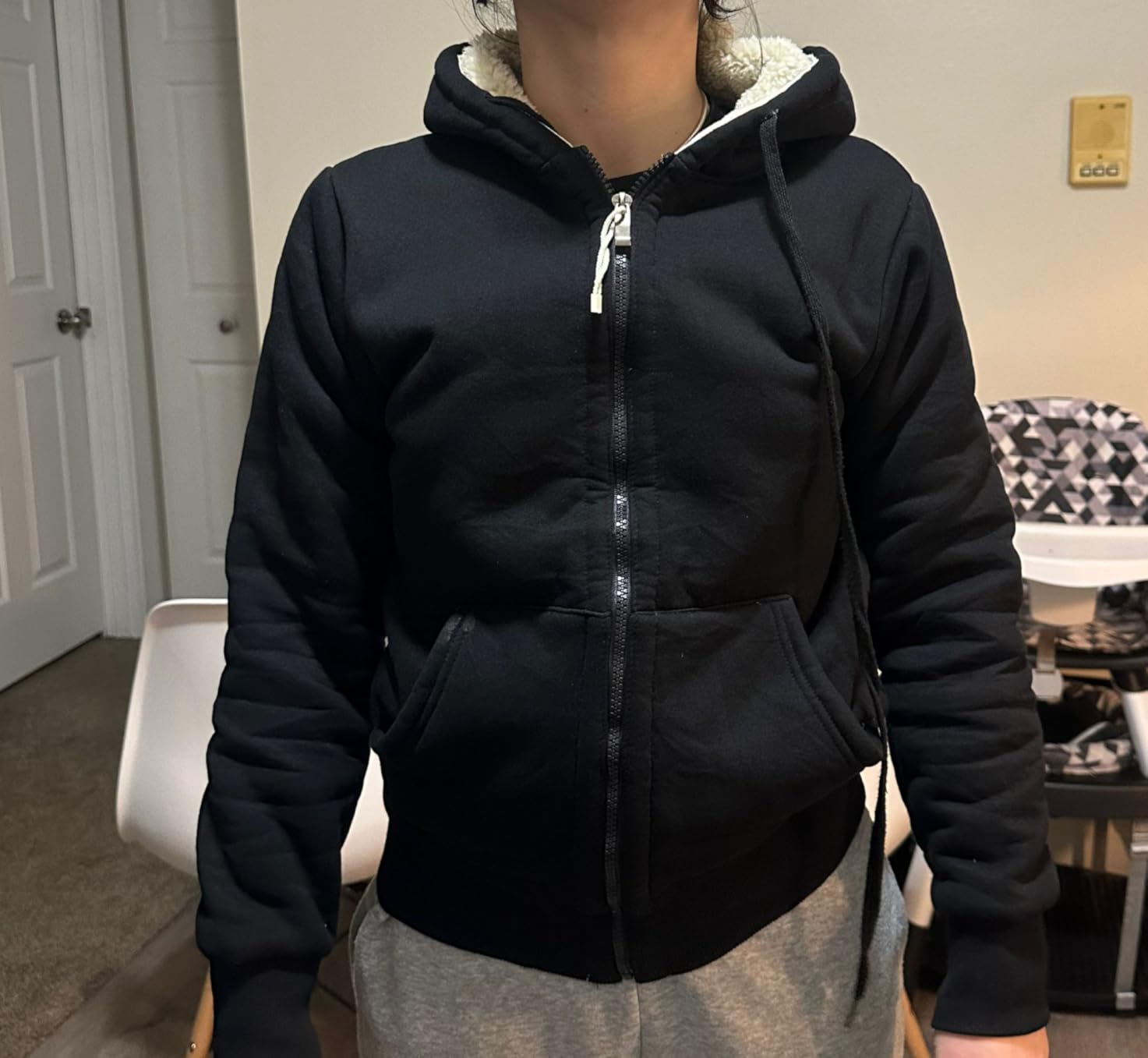 Women’s Casual Full Zip Up Sherpa Lined Hoodie Sweatshirt Jacket Coat customer photo 2