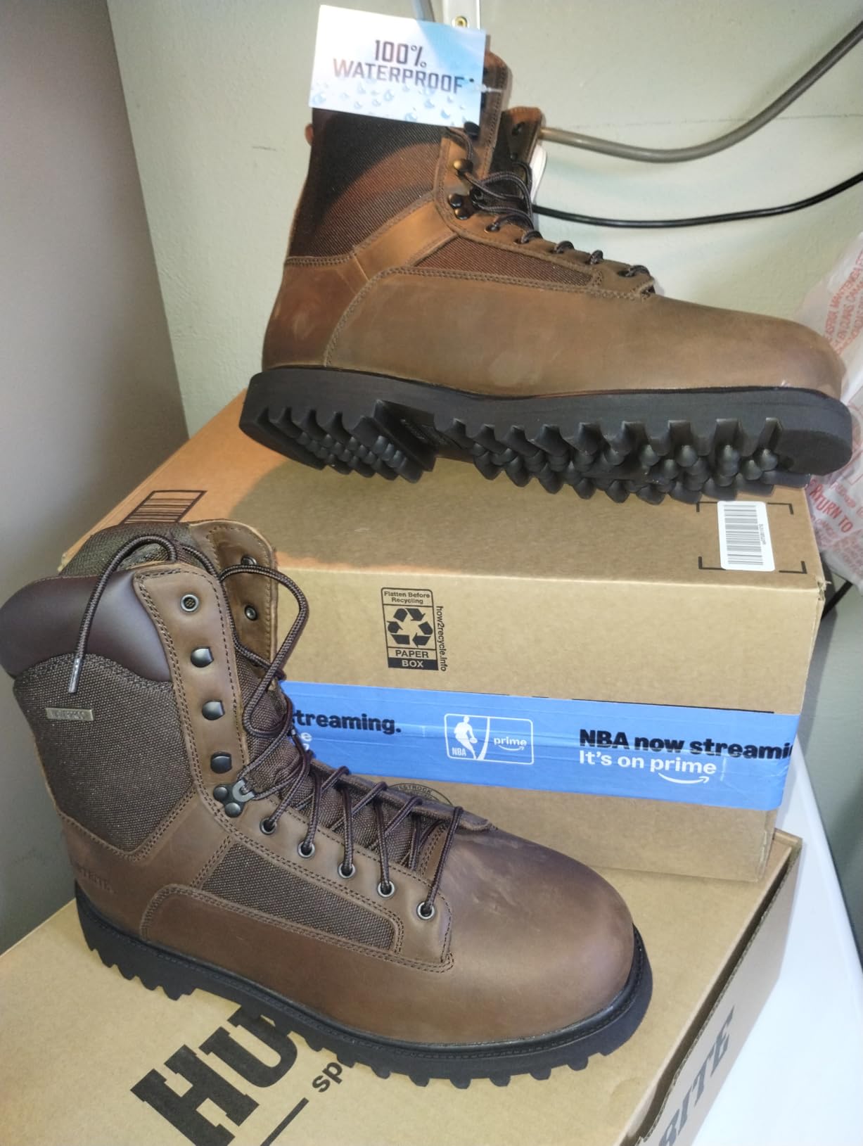 HUNTRITE Men's Insulated Waterproof Hunting Boots Non-Slip Shoes, 1200-gram, Brown customer photo 2