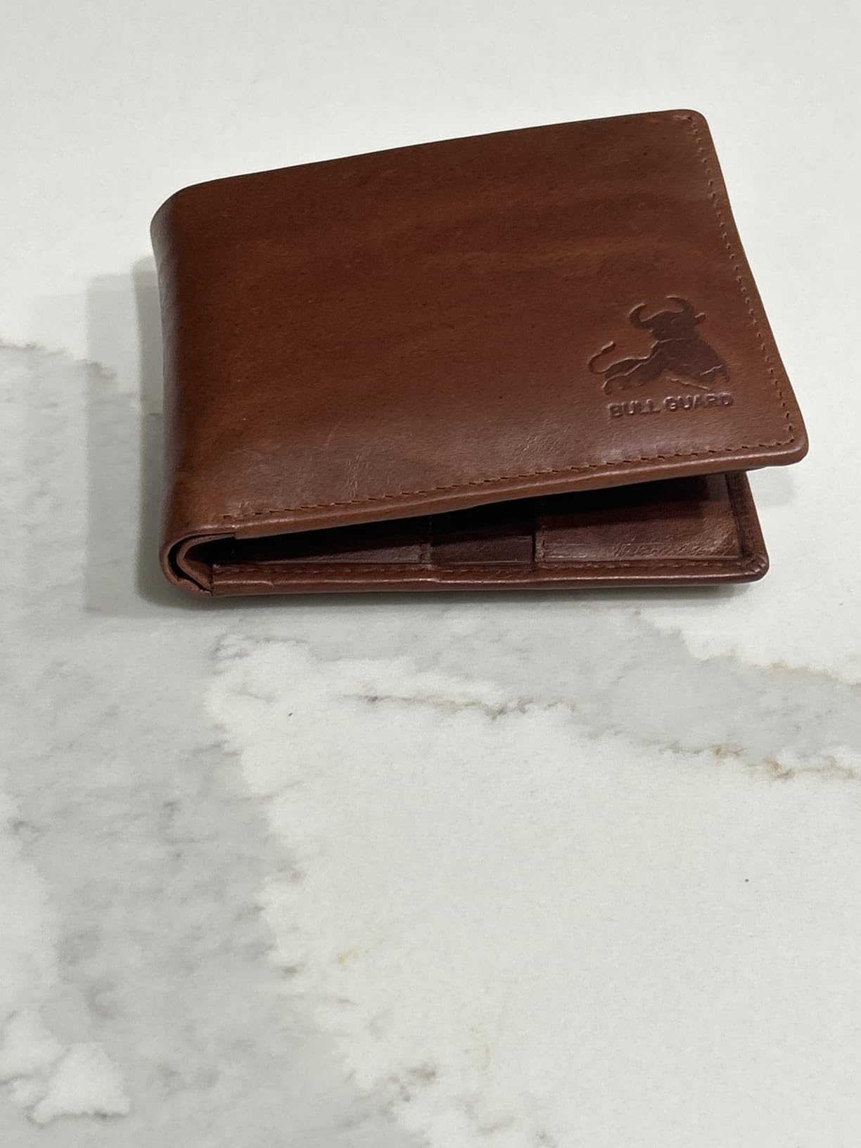 BULL GUARD RFID Blocking Bifold Mens Wallet Premium Top Grain Leather Brown Extra Capacity Wallet for Men Genuine Leather Western Brown, 11+ Cards, Flip Up ID Window, Gift For Men in Nice Gift Box customer photo 1