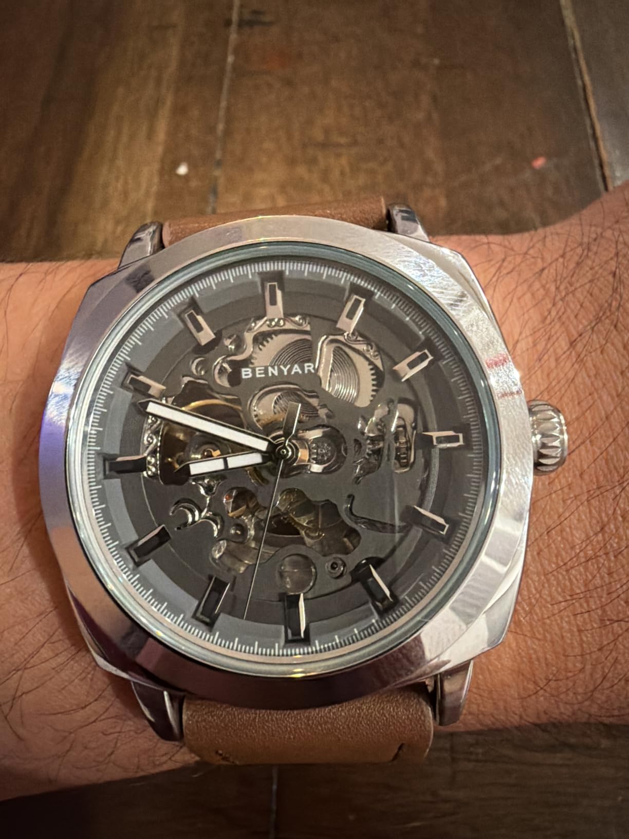 BENYAR Men's Mechanical Automatic Watch | Leather Strap | Gold Movement | 45mm Skeleton Dial | Water Resistant and Scratch Resistant Stylish Gift customer photo 2