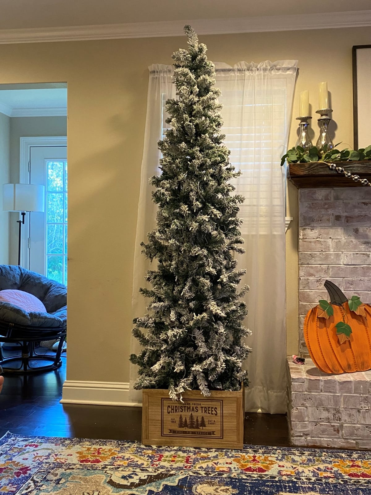 Best Choice Products 7.5ft Flocked Pencil Christmas Tree w/Twinkling LEDs, Pre-Lit Slim Artificial Holiday Decoration, Lighted Skinny w/Base, 350 Lights, 641 Tips, Warm White Lights customer photo 1