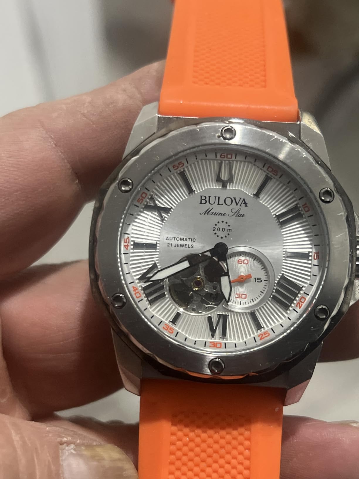 Bulova Men's Marine Star 'Series A' Automatic Watch with Orange Silicone Strap Style: 98A226 customer photo 1