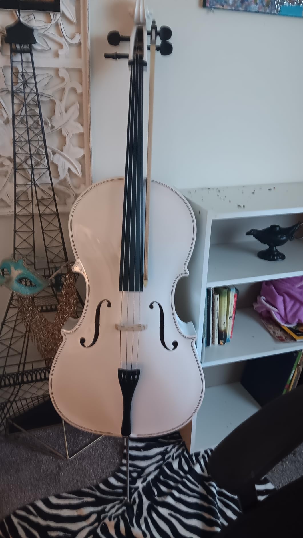 LYKOS 4/4 Professional Wood Acoustic Cello Beautiful Varnish Finishing+ Case + Bow + Rosin for Beginner (White) customer photo 1