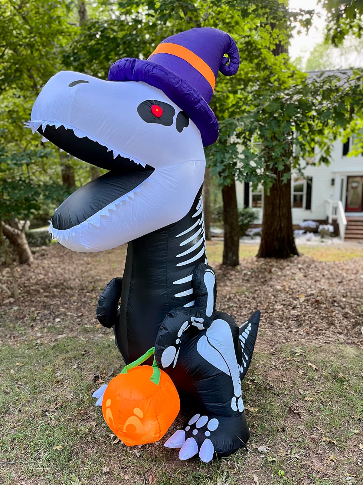 Joiedomi 8 FT Halloween Inflatable Skeleton Dinosaur with Pumpkin & Built-in LEDs, Halloween Blow Up Yard Decorations, Lighted Outdoor Dinosaur Skeleton for Garden, Lawn, Patio & Holiday Outside Decor customer photo 1