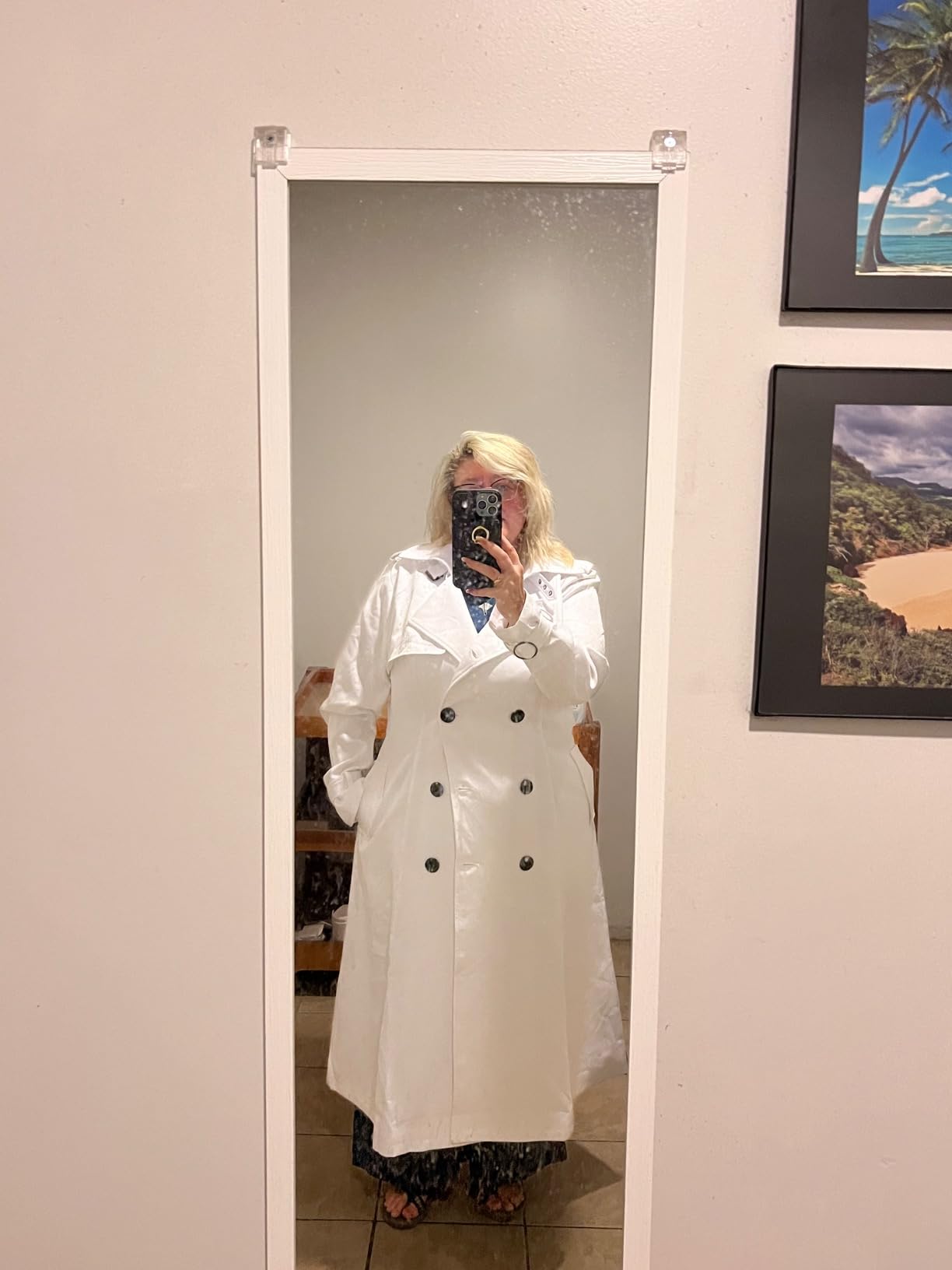 ebossy Women's Double Breasted Duster Trench Coat Slim Long Sleeve Overcoat customer photo 1